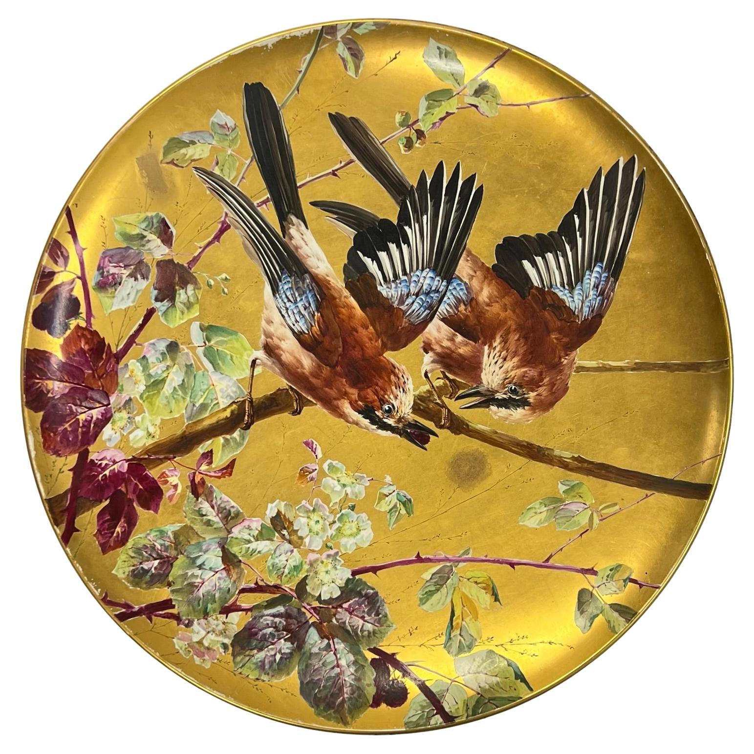 19th Century French Ornithological Faience Charger by Montereau For Sale
