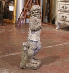 19th Century French Outdoor Carved Weathered Stone Young Man Statue