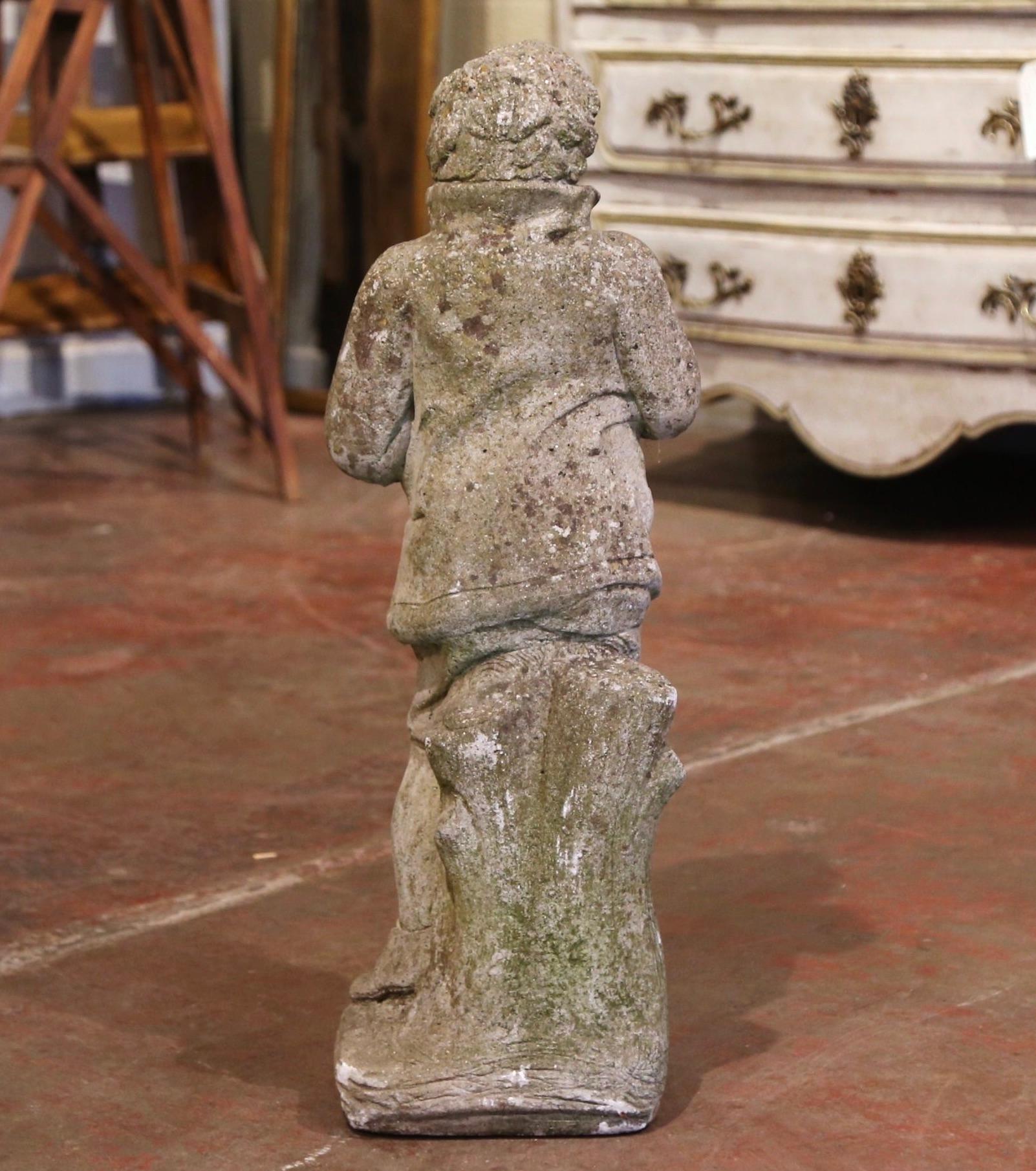 Hand-Carved 19th Century French Outdoor Carved Weathered Stone Young Man Statue