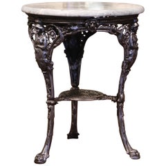 19th Century French Outdoor Polished Iron Gueridon Table with Marble Top