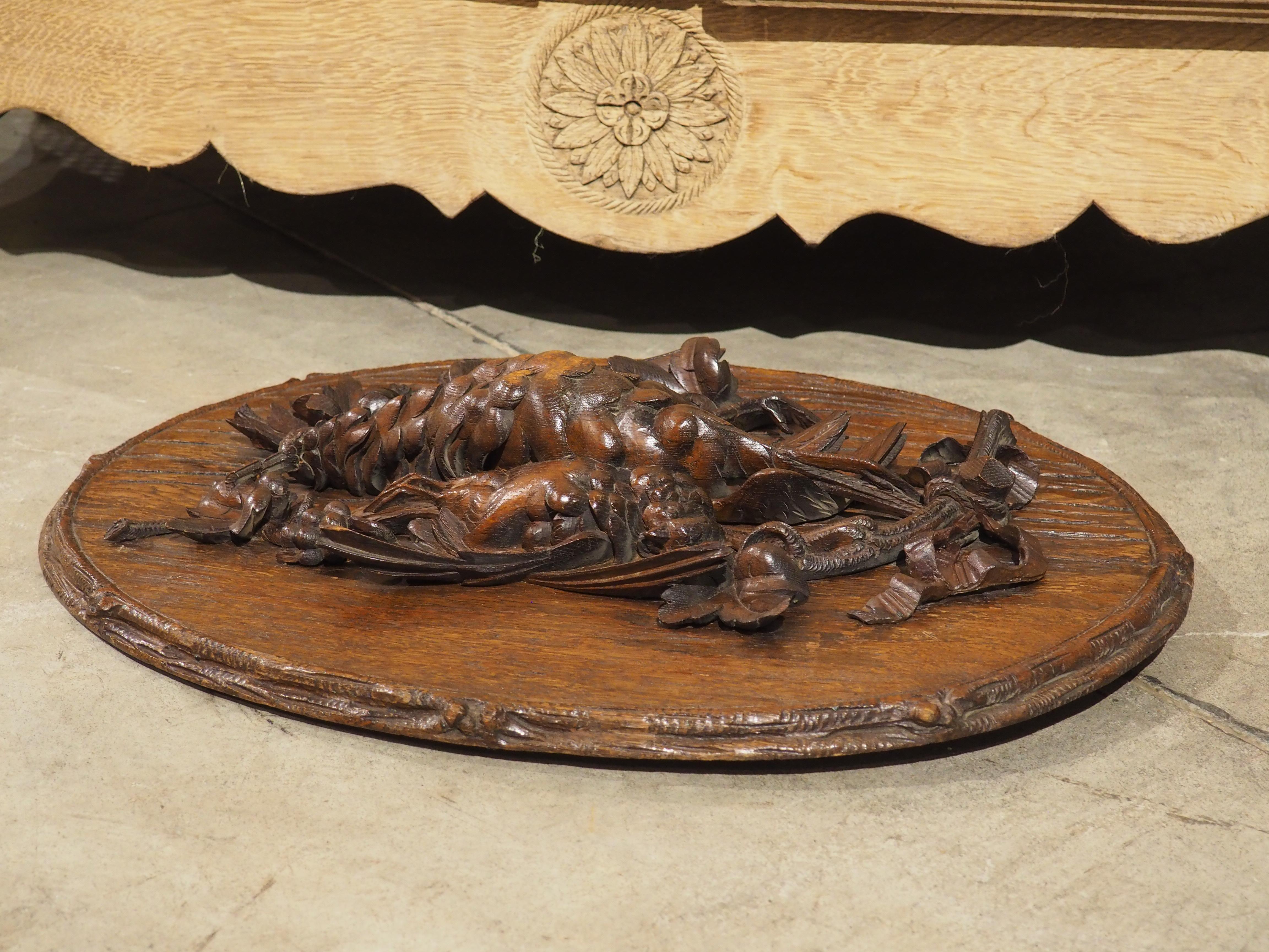 19th Century French Oval Black Forest Game Plaque with Bark Trompe L’Oeil For Sale 10