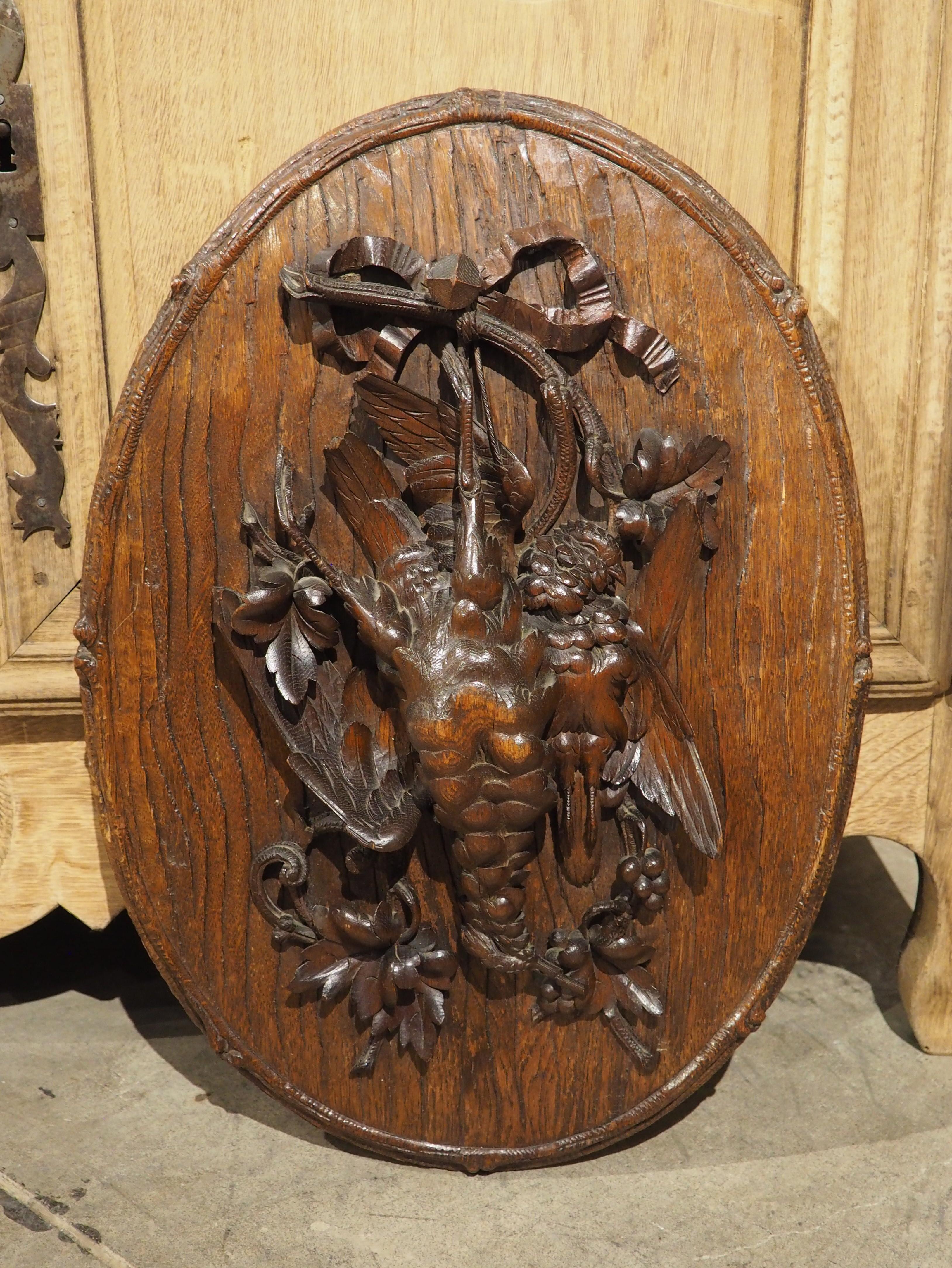 19th Century French Oval Black Forest Game Plaque with Bark Trompe L’Oeil For Sale 12
