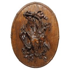19th Century French Oval Black Forest Game Plaque with Bark Trompe L’Oeil