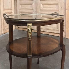 19th Century French Oval Marquetry and Ormolu Occasional Table with Glass Tray