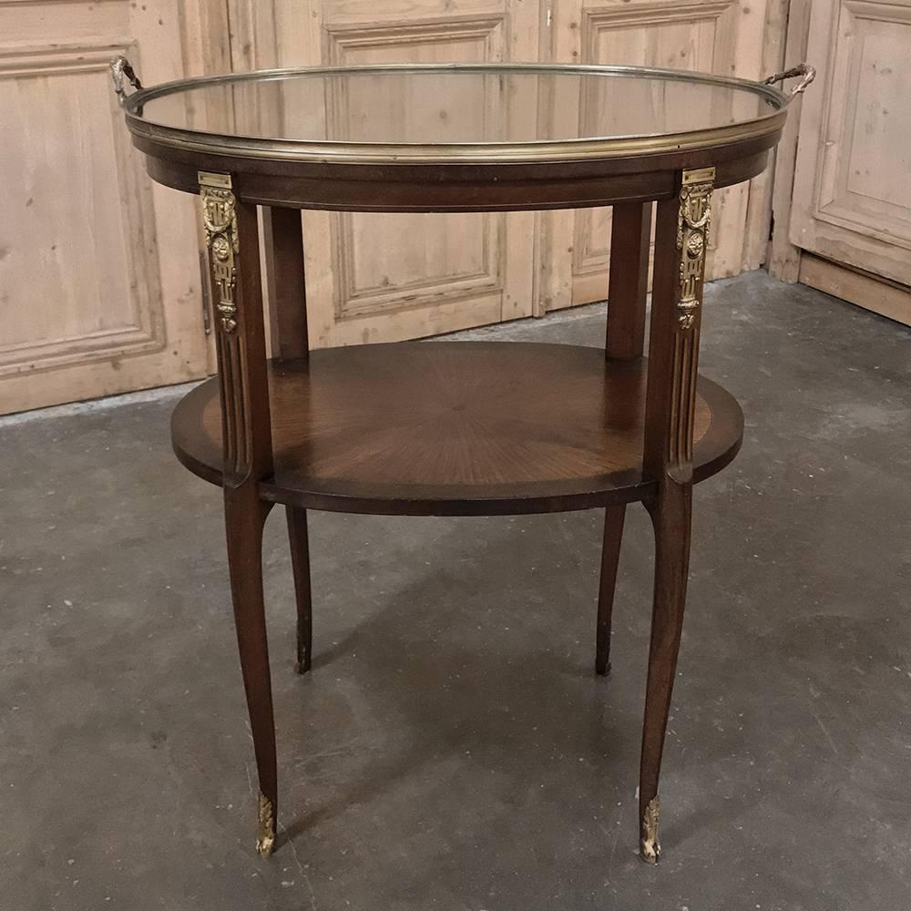 Louis XVI 19th Century French Oval Marquetry and Ormolu Occasional Table with Glass Tray