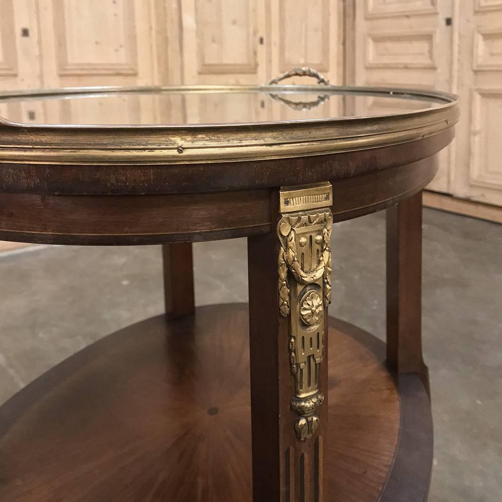 Bronze 19th Century French Oval Marquetry and Ormolu Occasional Table with Glass Tray