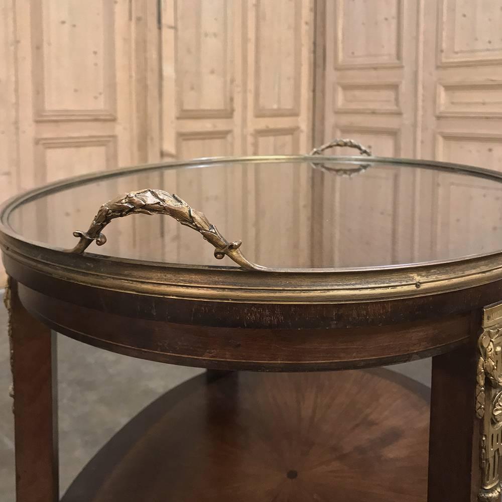 19th Century French Oval Marquetry and Ormolu Occasional Table with Glass Tray 1