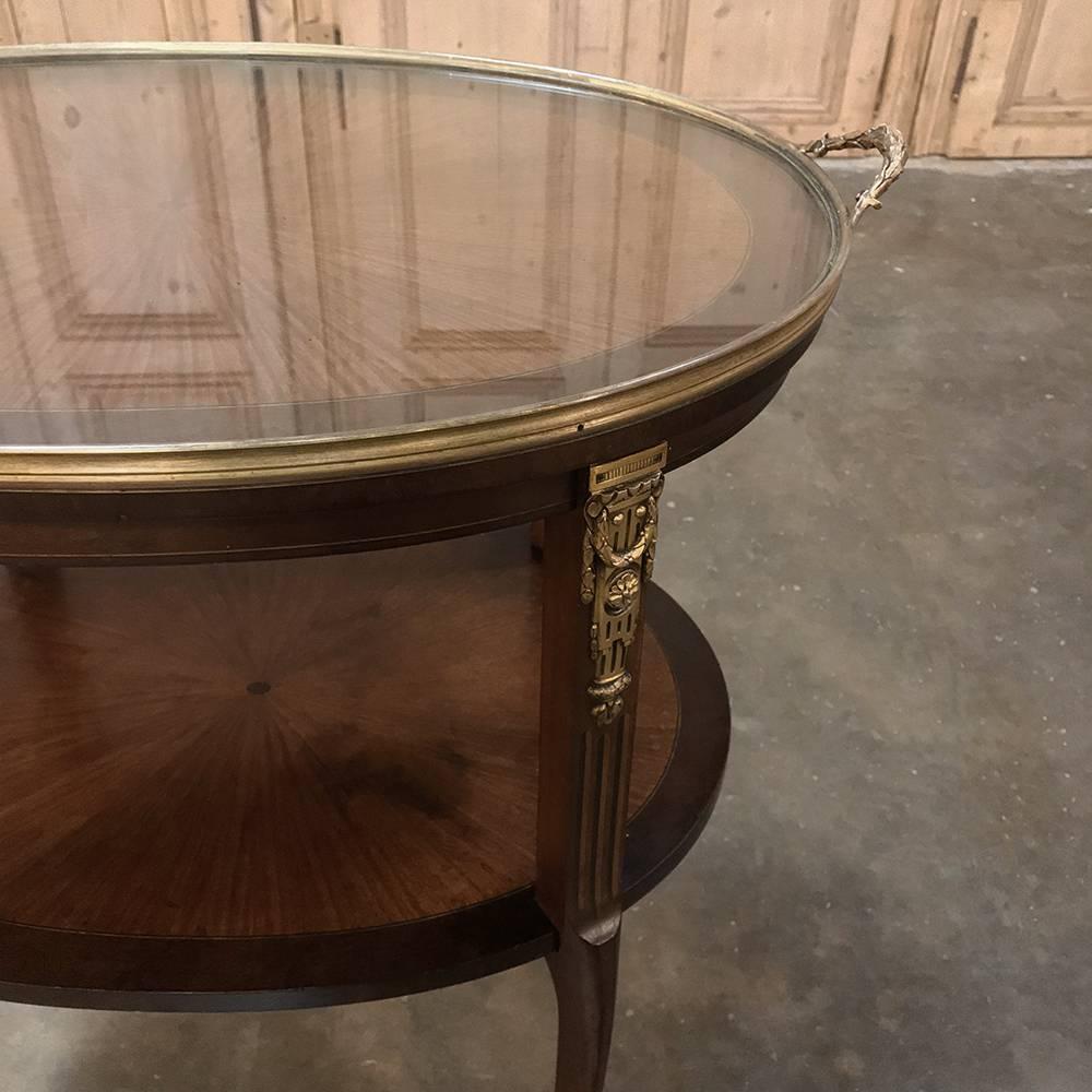 19th Century French Oval Marquetry and Ormolu Occasional Table with Glass Tray 2