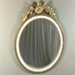 19th Century French Oval Gilded and Painted Mirror