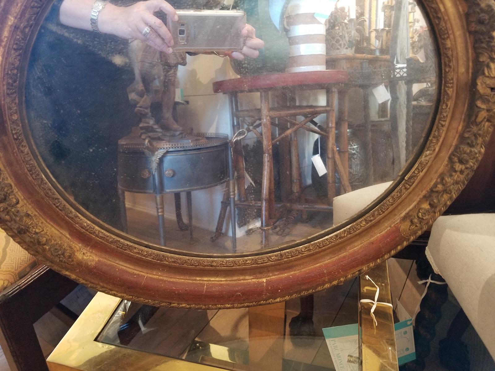 19th Century French Oval Giltwood Vanity Mirror 7