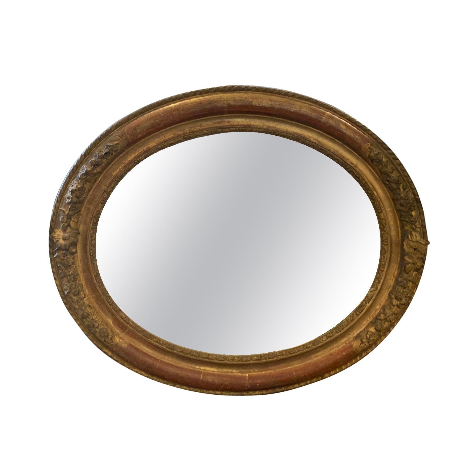 19th Century French Oval Giltwood Vanity Mirror