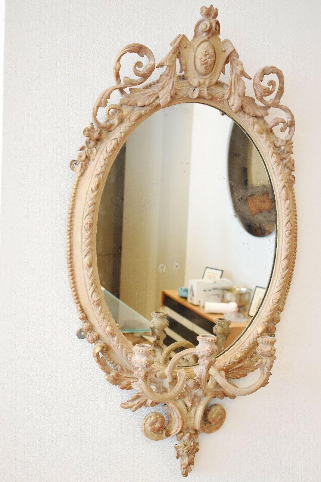 French Oval Mirror & Candle Sconces, 19th Century  2