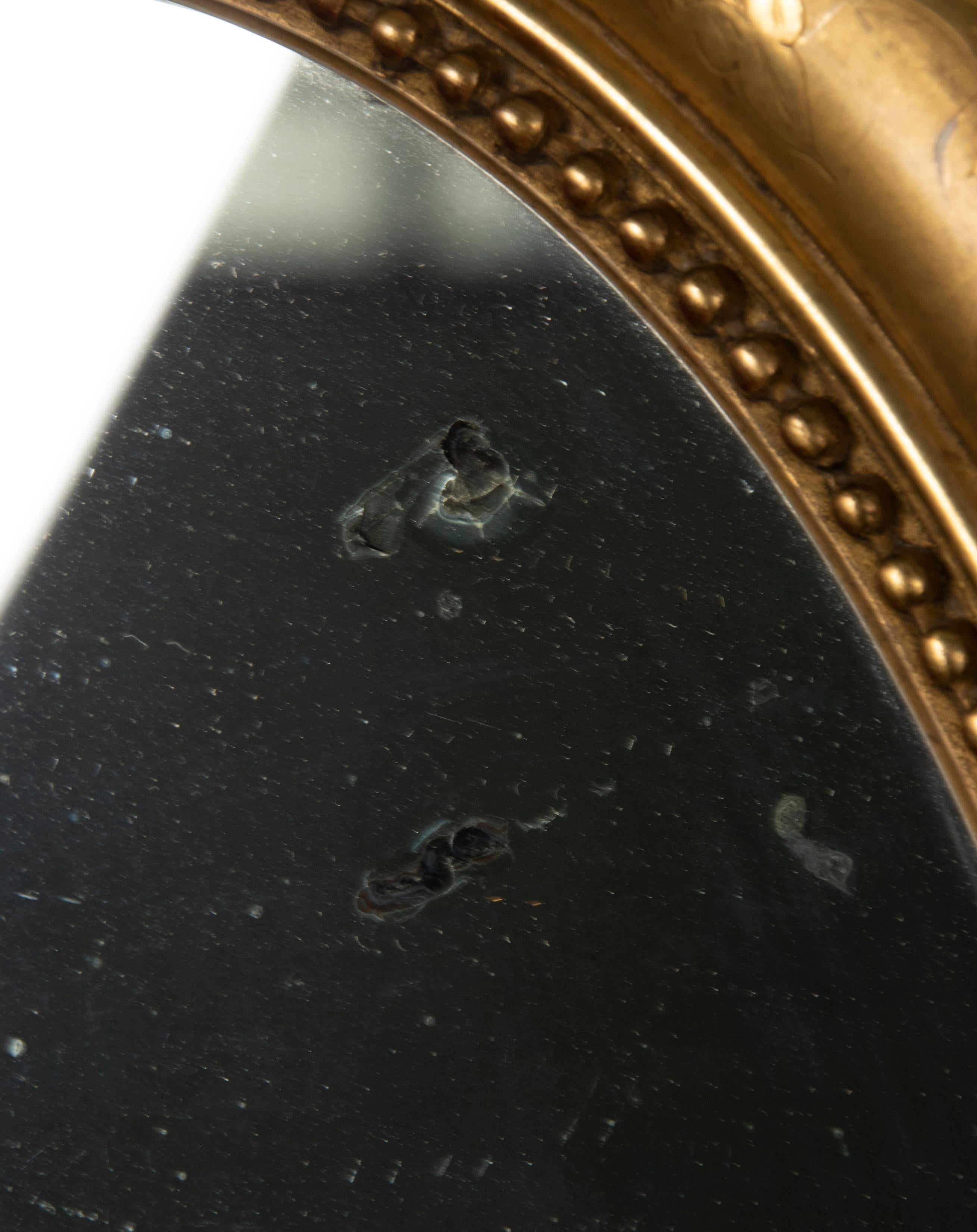 19th Century French Oval Mirror Gesso on Wood Gold Leaf Gilded Floral Etched 9
