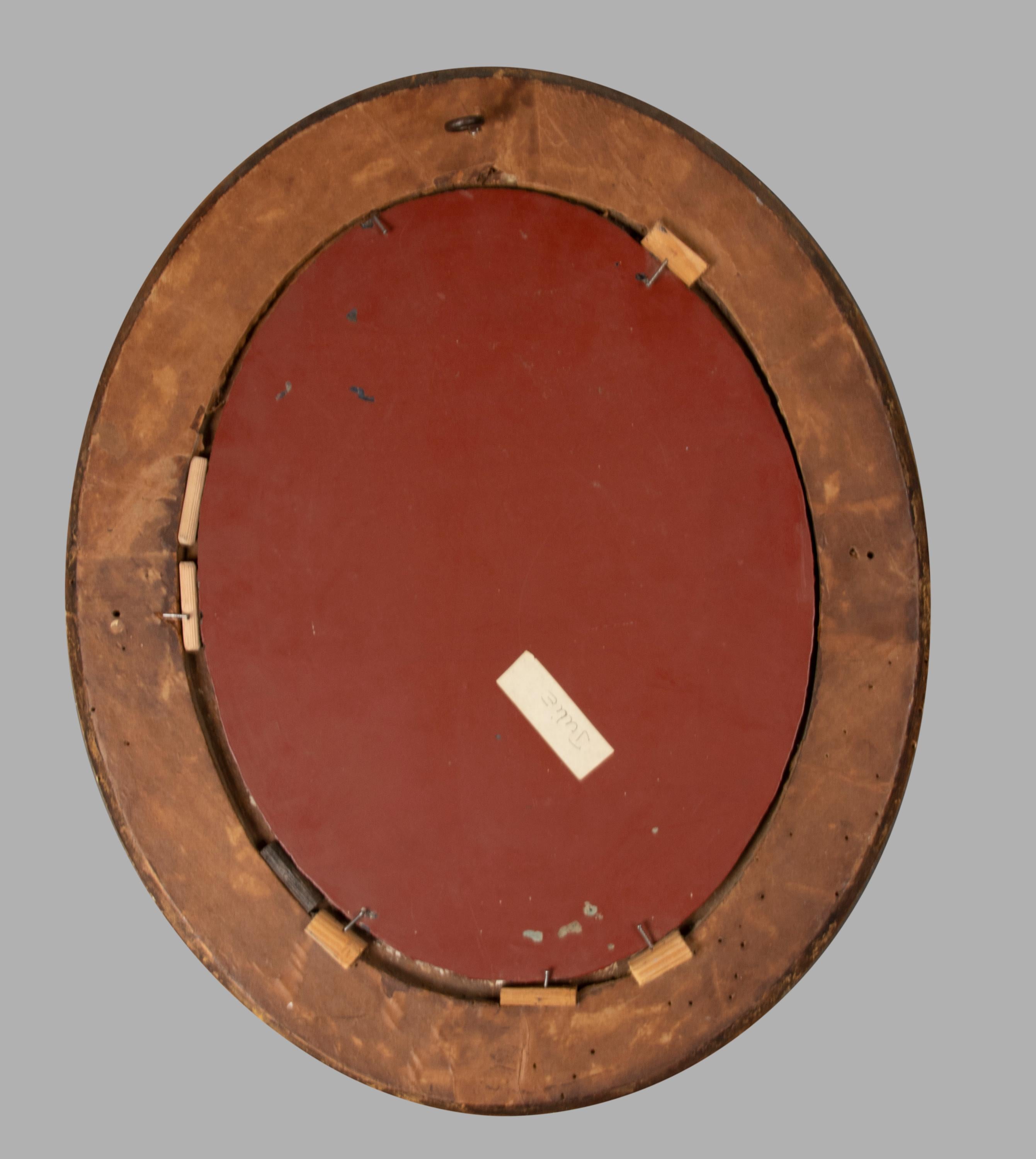 19th Century French Oval Mirror Gesso on Wood Gold Leaf Gilded Floral Etched 13