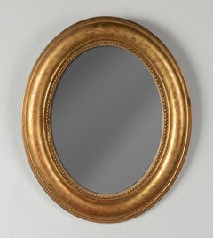 19th Century French Oval Mirror Gesso on Wood Gold Leaf Gilded Floral Etched