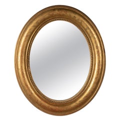 19th Century French Oval Mirror Gesso on Wood Gold Leaf Gilded Floral Etched