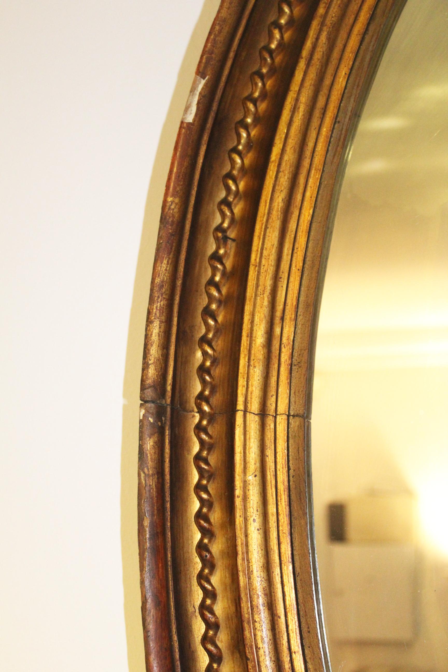 19th Century French Oval Mirror Gilded with Gold Leaf 3