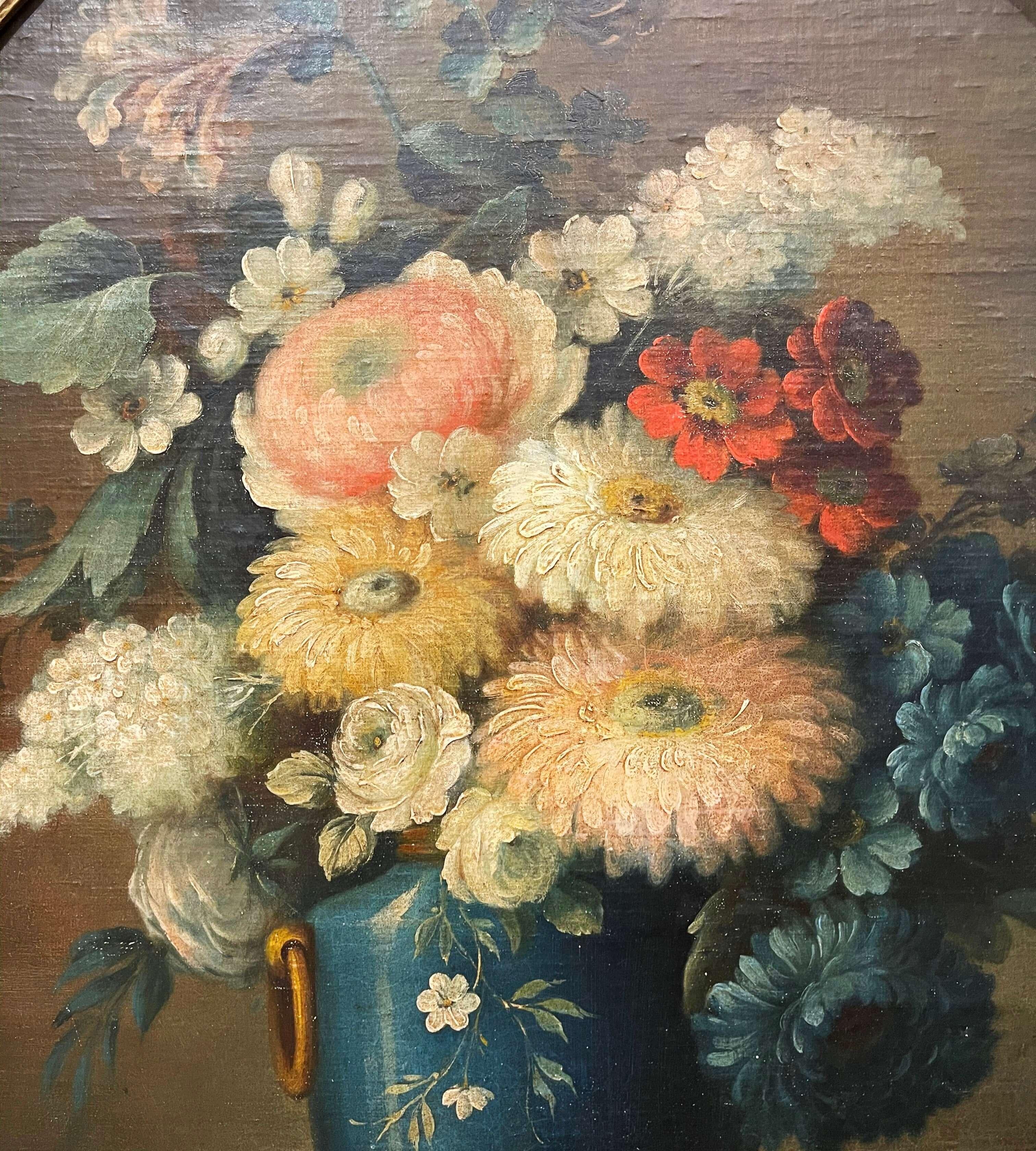 19th Century French Oval Oil on Board Floral Painting in Carved Gilt ...
