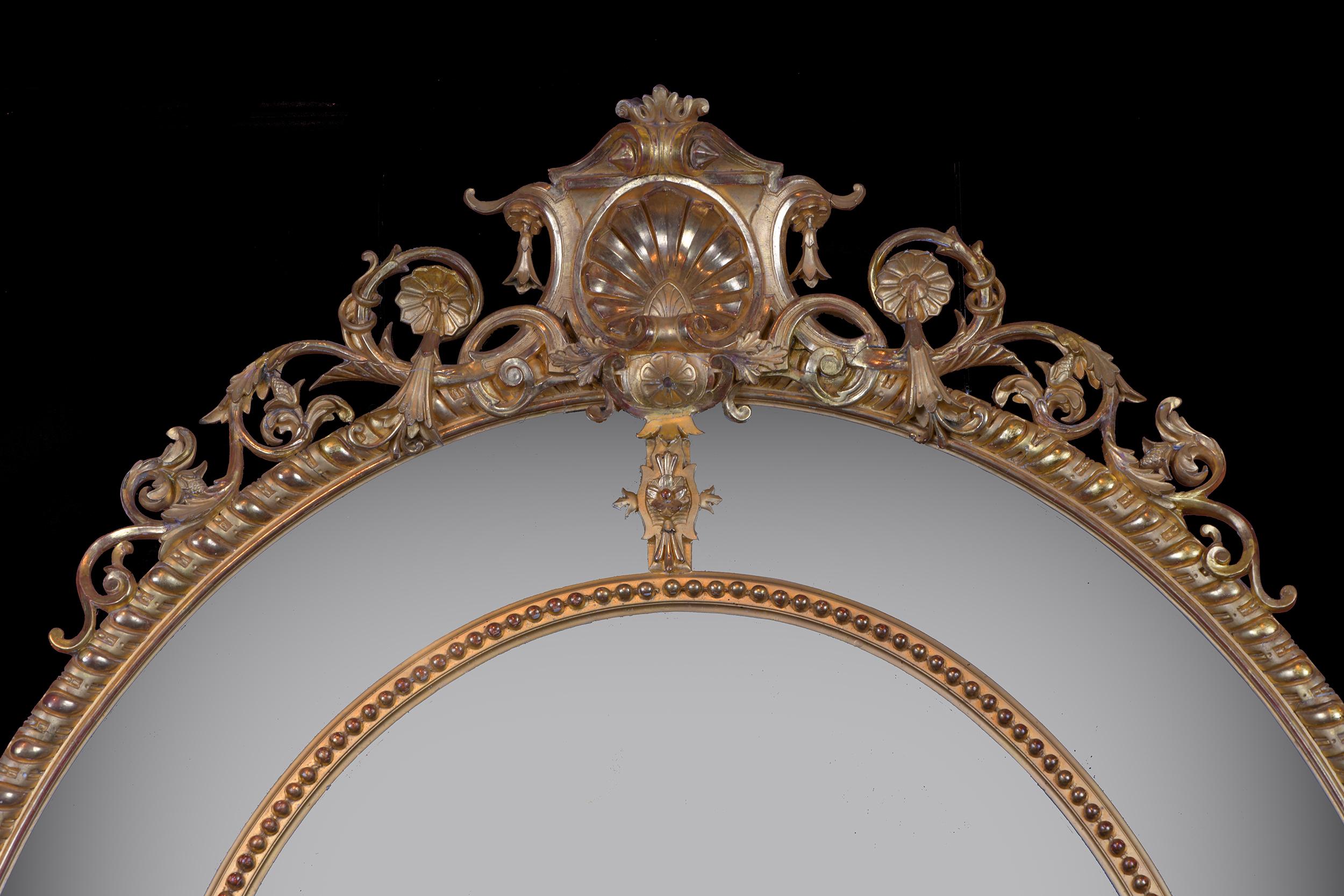 Victorian 19th Century French Oval Shaped Antique Giltwood Wall Mirror