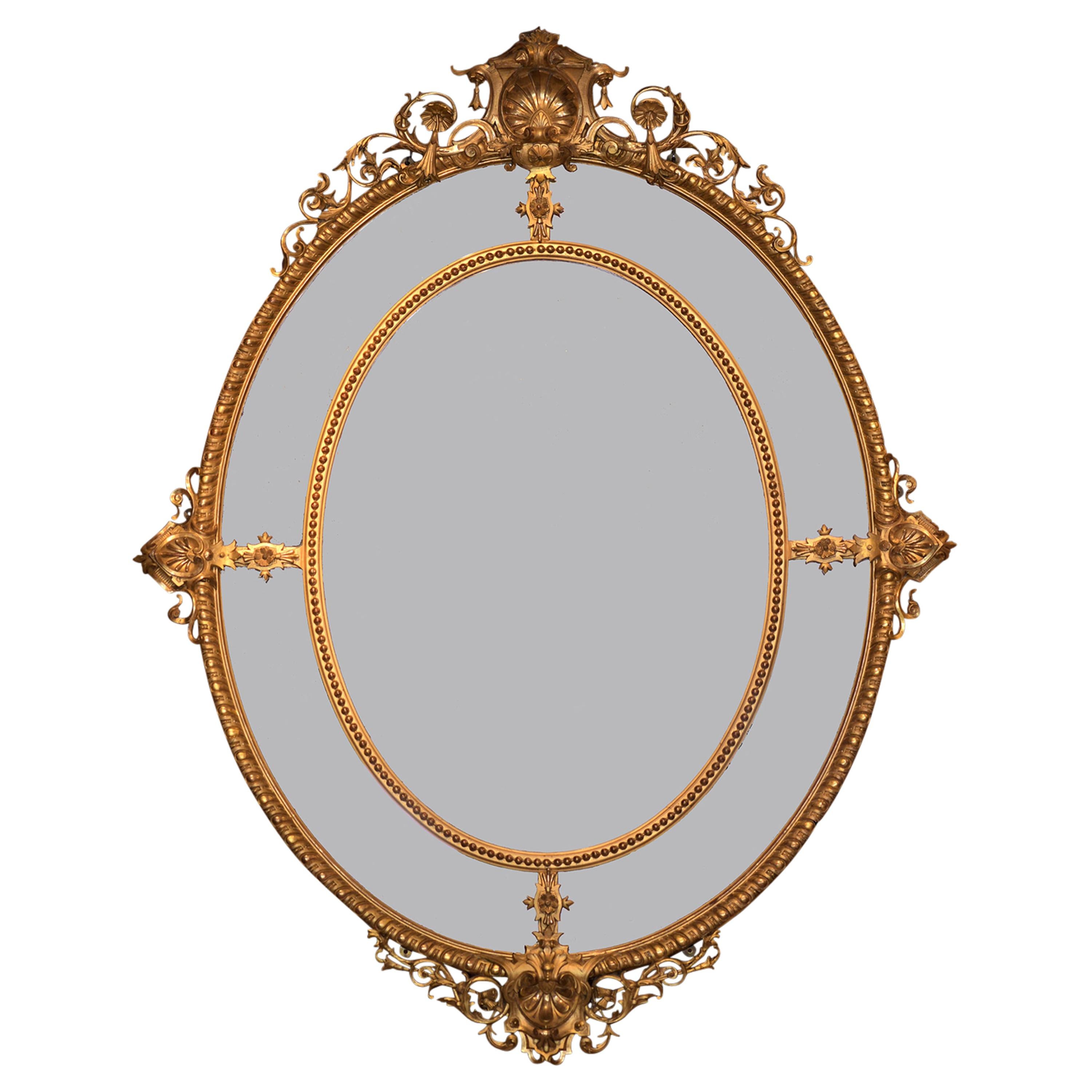 19th Century French Oval Shaped Antique Giltwood Wall Mirror