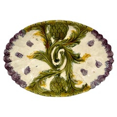 19th Century French Oval Shaped Majolica Asparagus Serving Platter