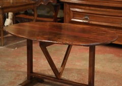 19th Century French Oval Walnut Tilt-Top Wine Tasting Table from Burgundy