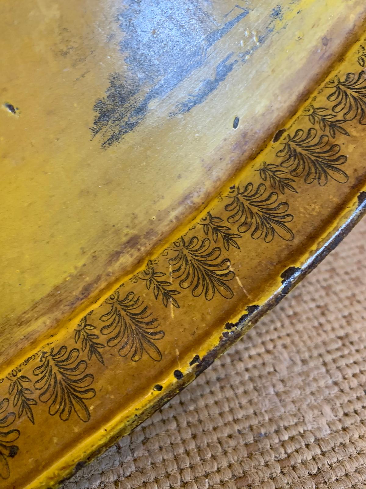 19th Century French Oval Yellow Tole Tray 6