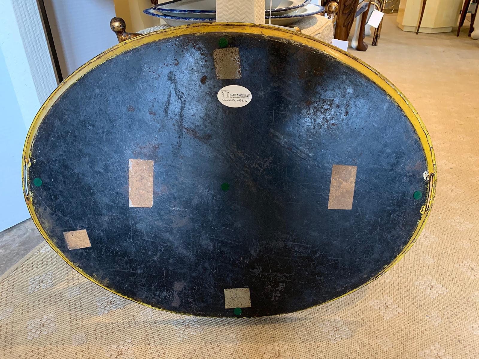 19th Century French Oval Yellow Tole Tray 9