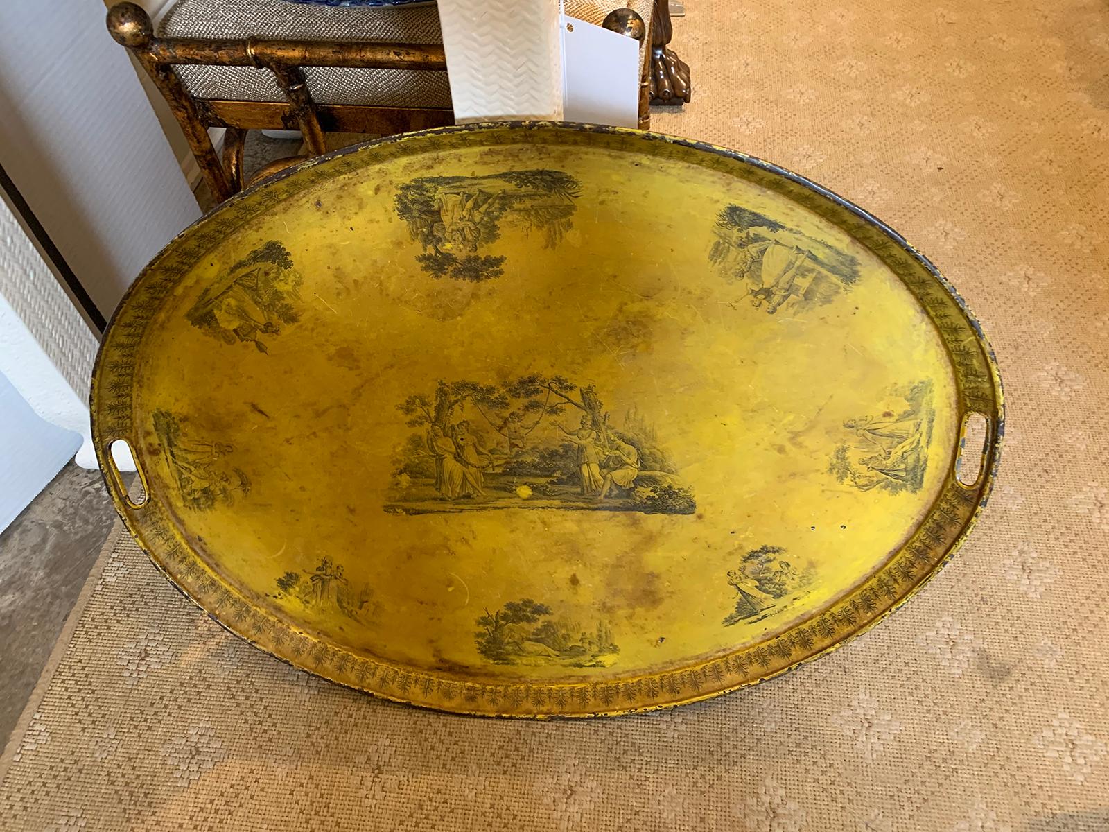19th century French oval yellow tole tray.