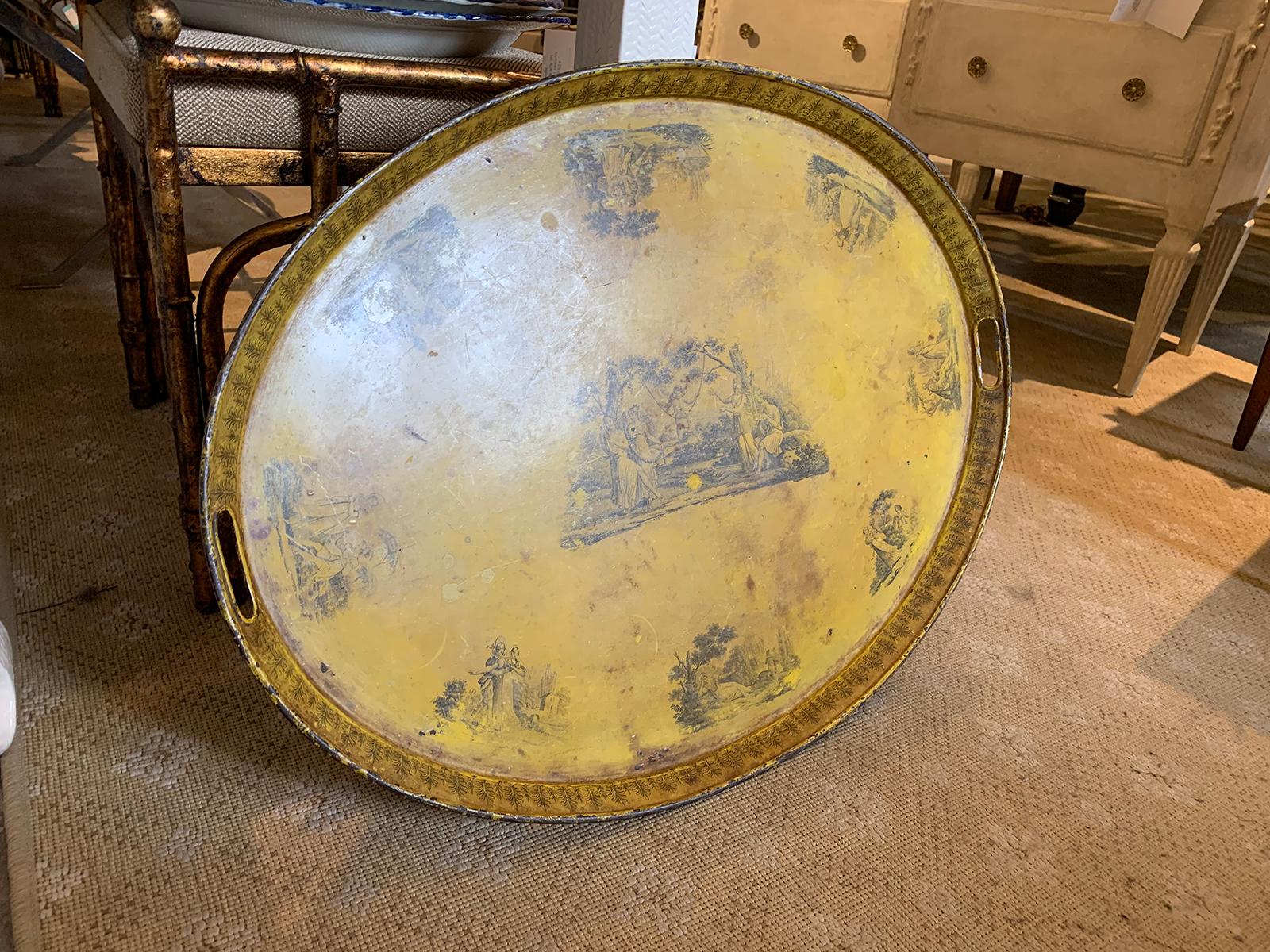 19th Century French Oval Yellow Tole Tray In Good Condition In Atlanta, GA