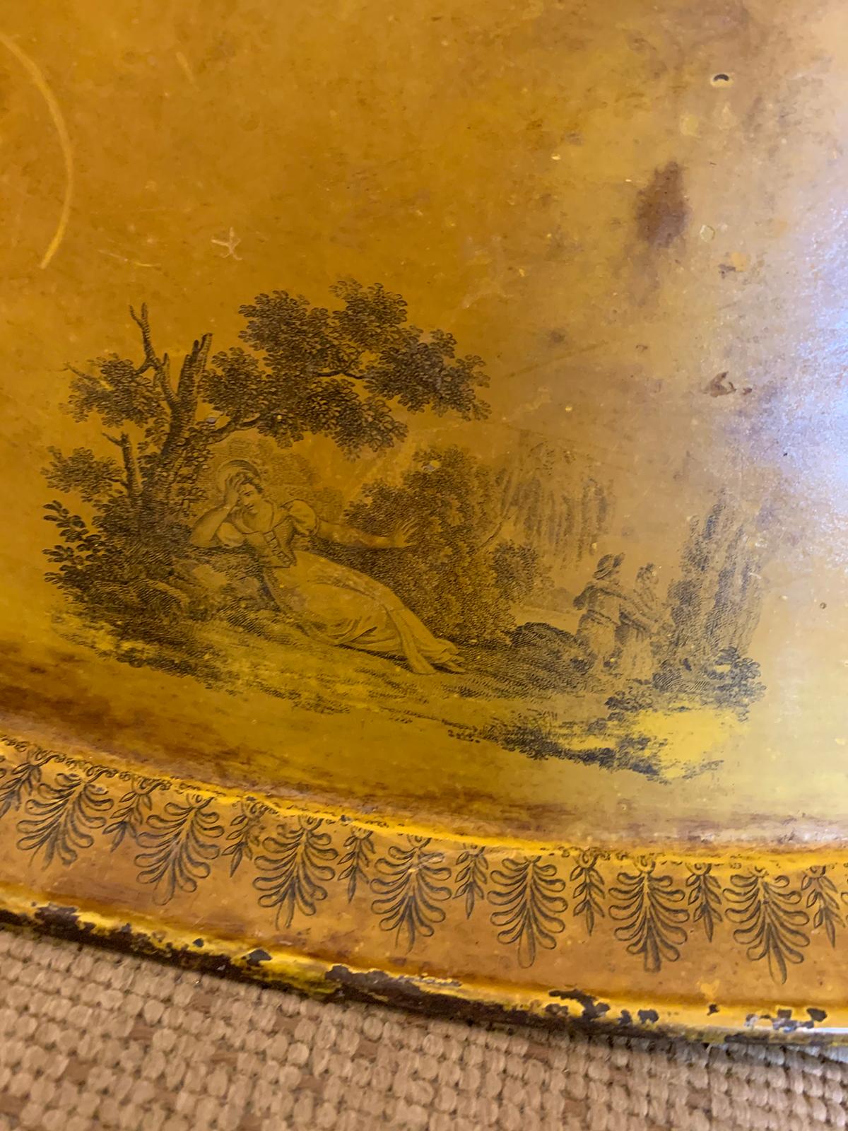 19th Century French Oval Yellow Tole Tray 3
