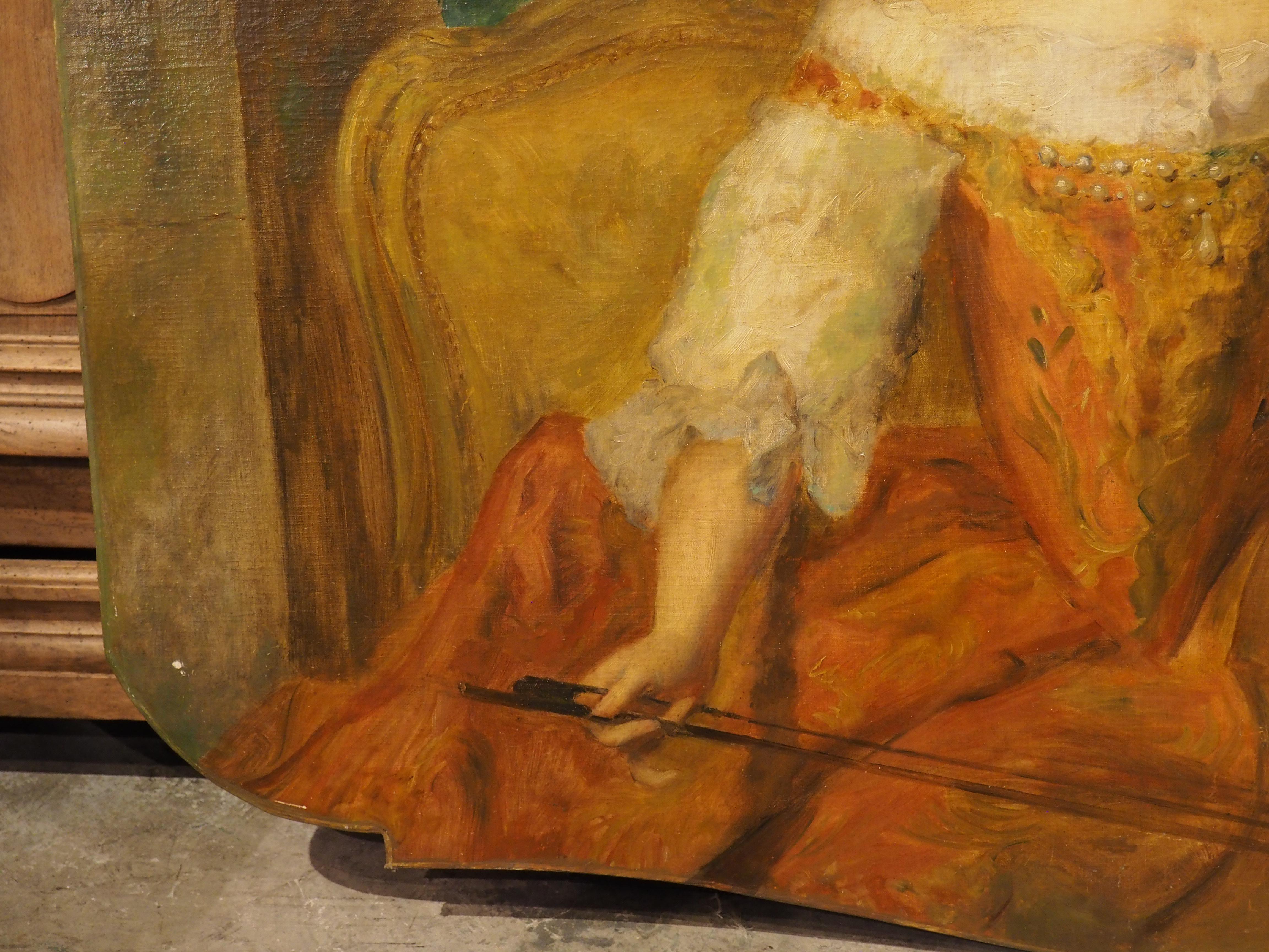 19th Century French Overdoor Painting, The Cellist In Good Condition For Sale In Dallas, TX