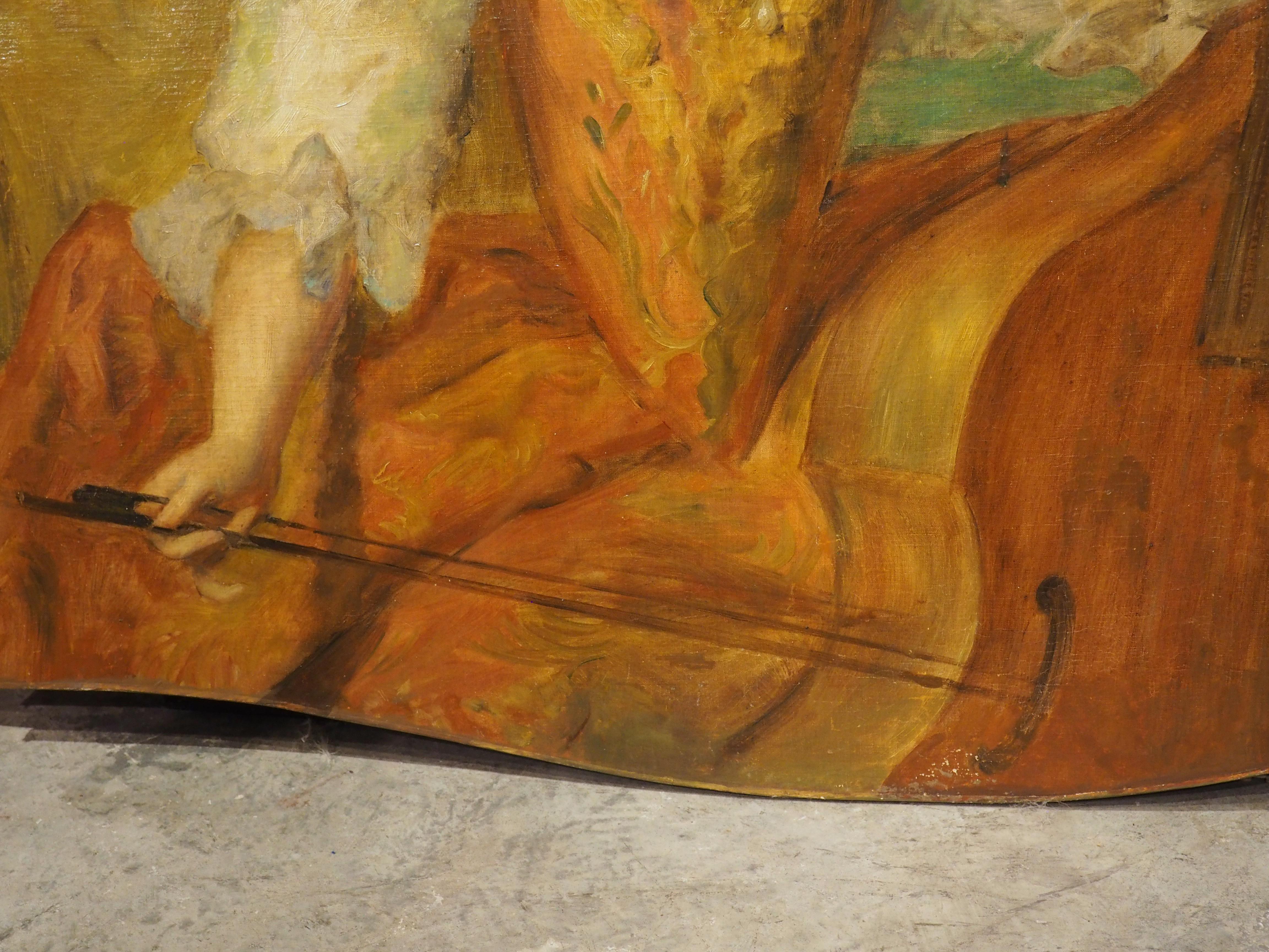 19th Century French Overdoor Painting, The Cellist For Sale 4