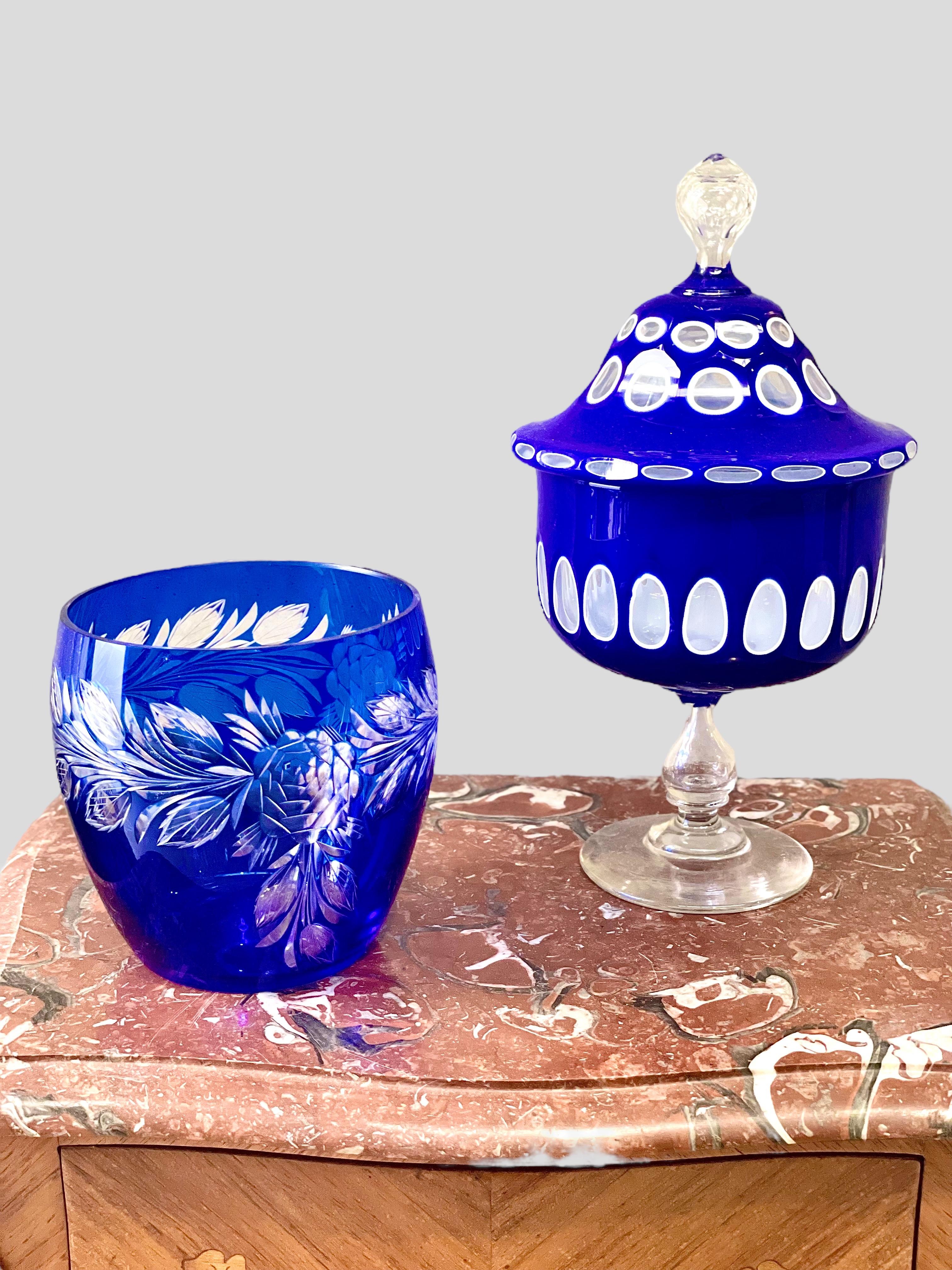 19th Century French Blue Overlay Crystal Sweet Jar 4