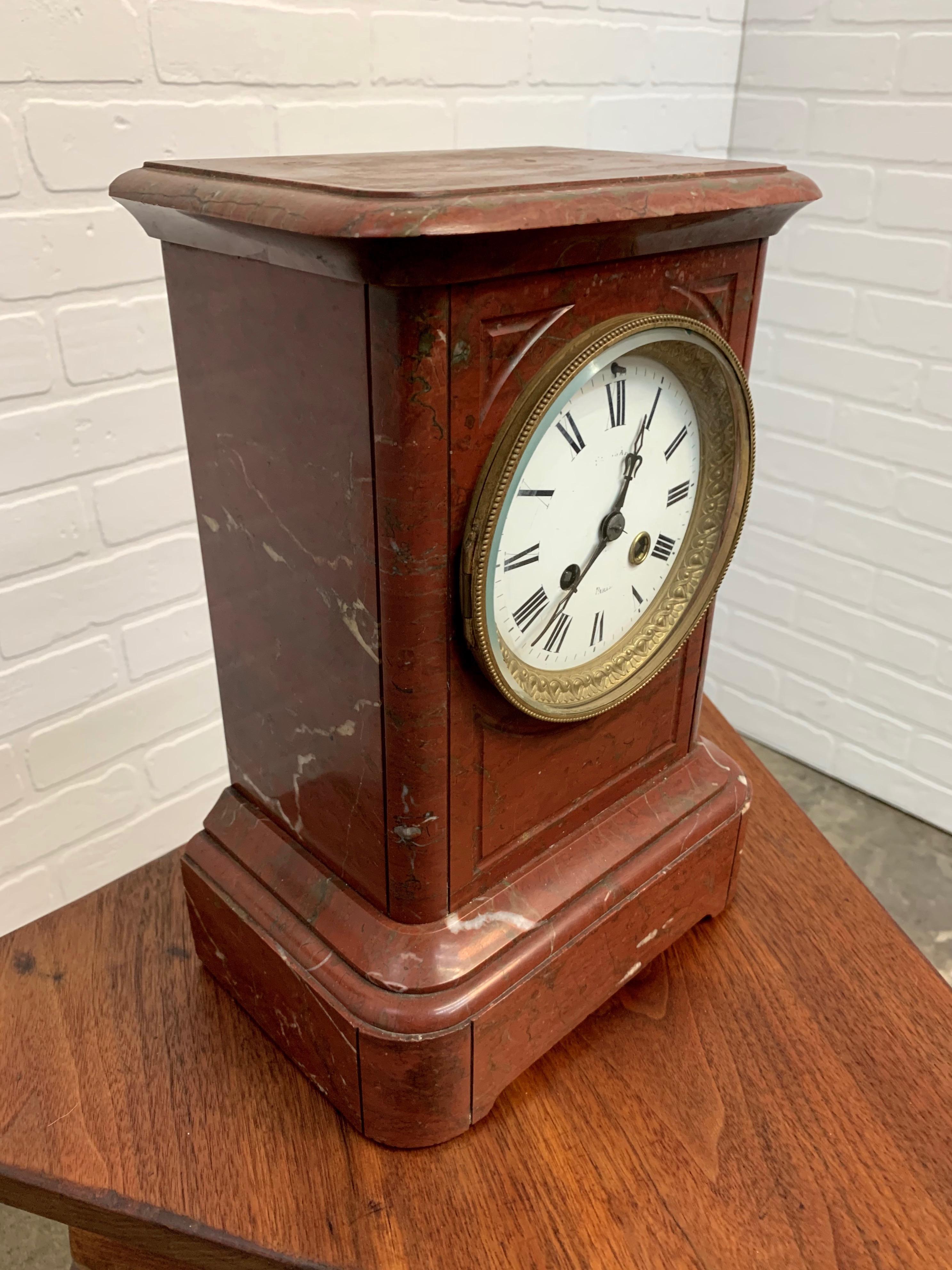 19th Century French Ox-Blood Marble Table Clock 5