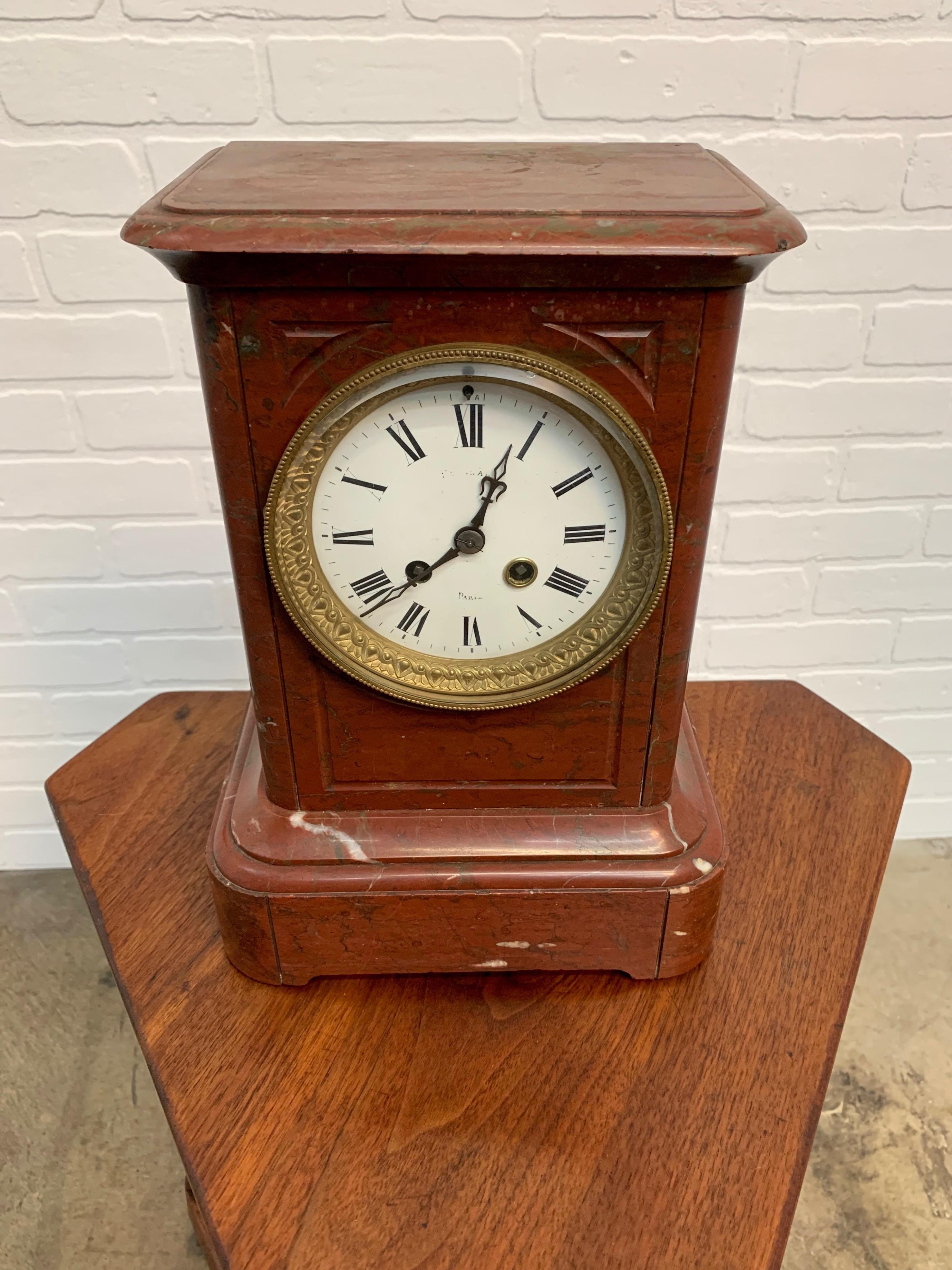 19th Century French Ox-Blood Marble Table Clock 6