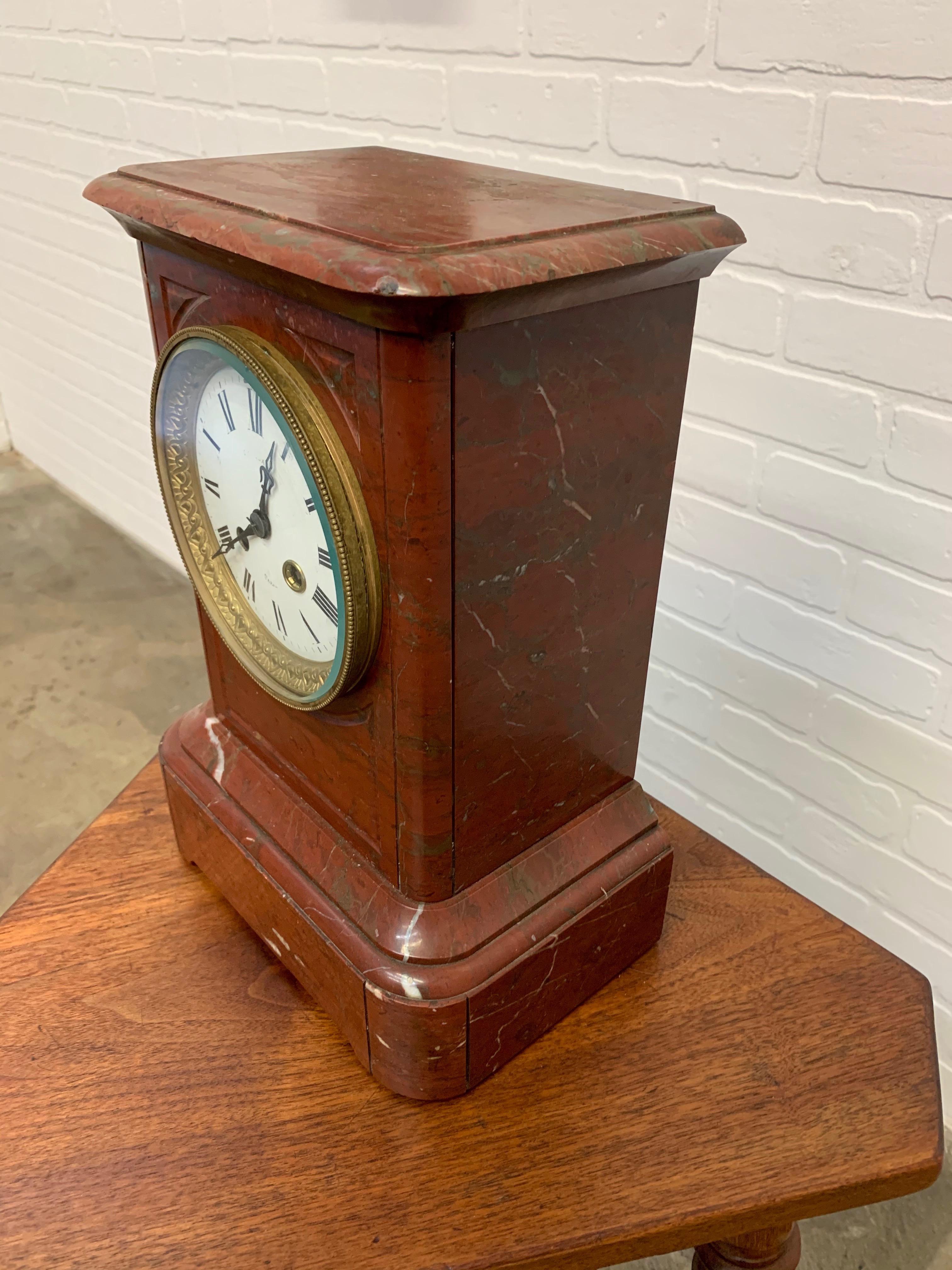 19th Century French Ox-Blood Marble Table Clock 7