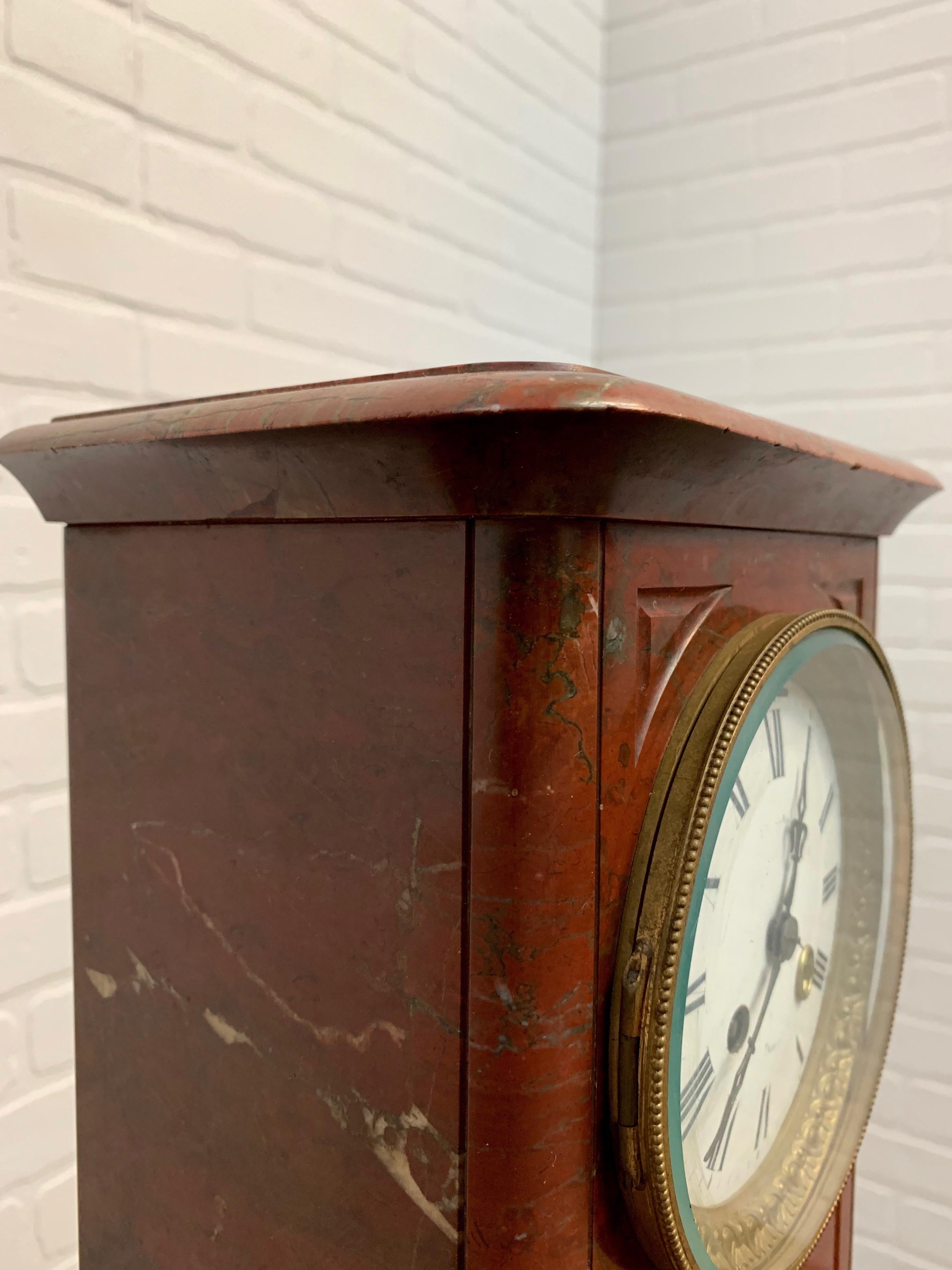 19th Century French Ox-Blood Marble Table Clock 8