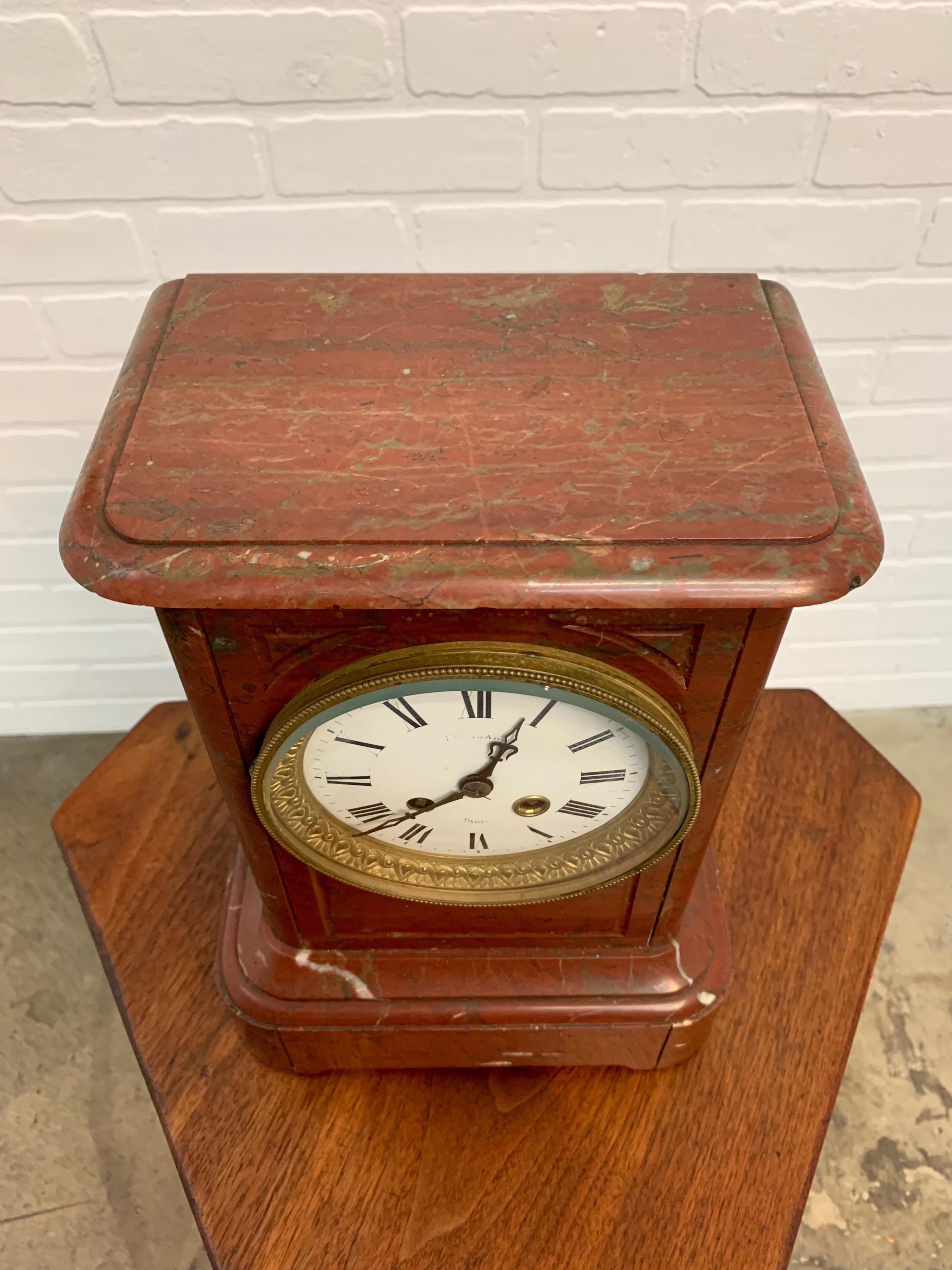 19th Century French Ox-Blood Marble Table Clock 9