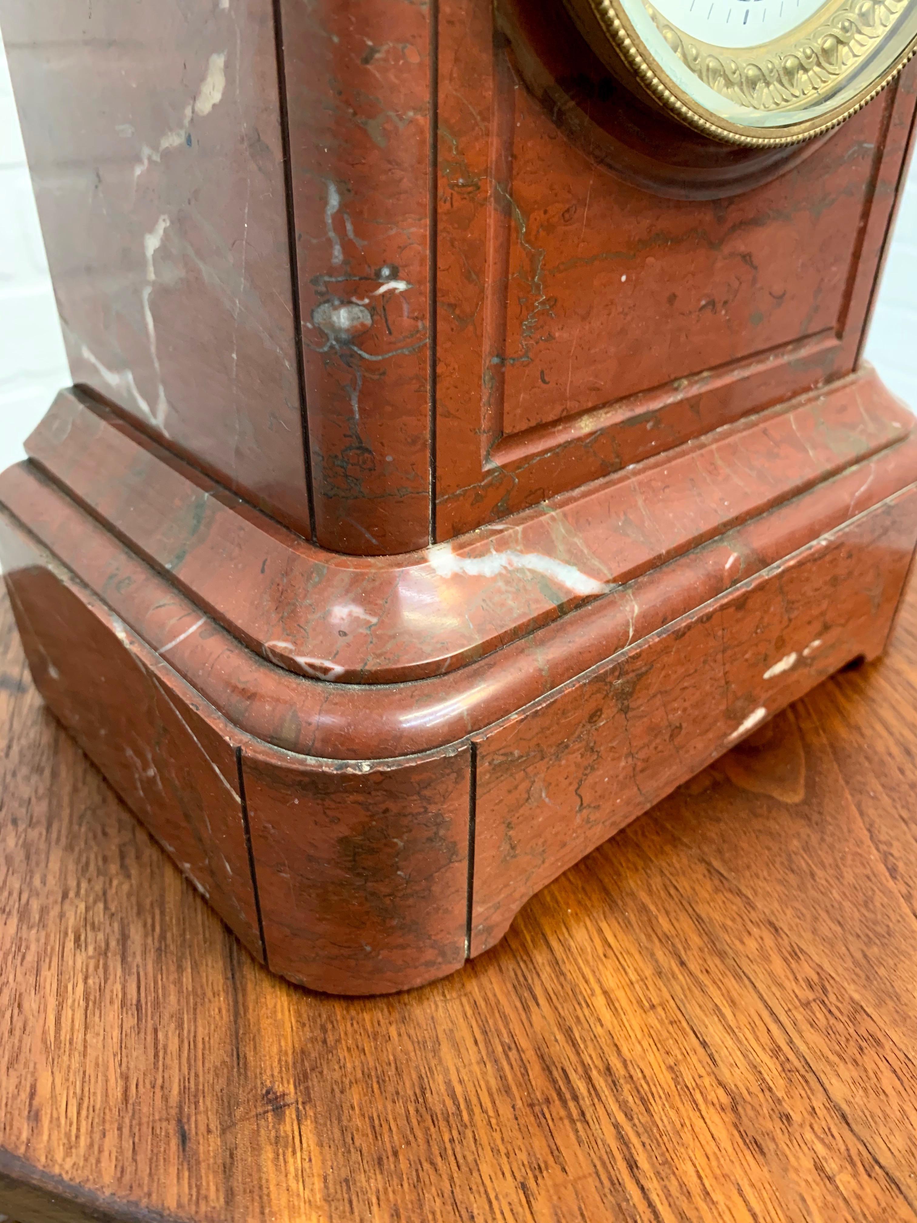 19th Century French Ox-Blood Marble Table Clock 10