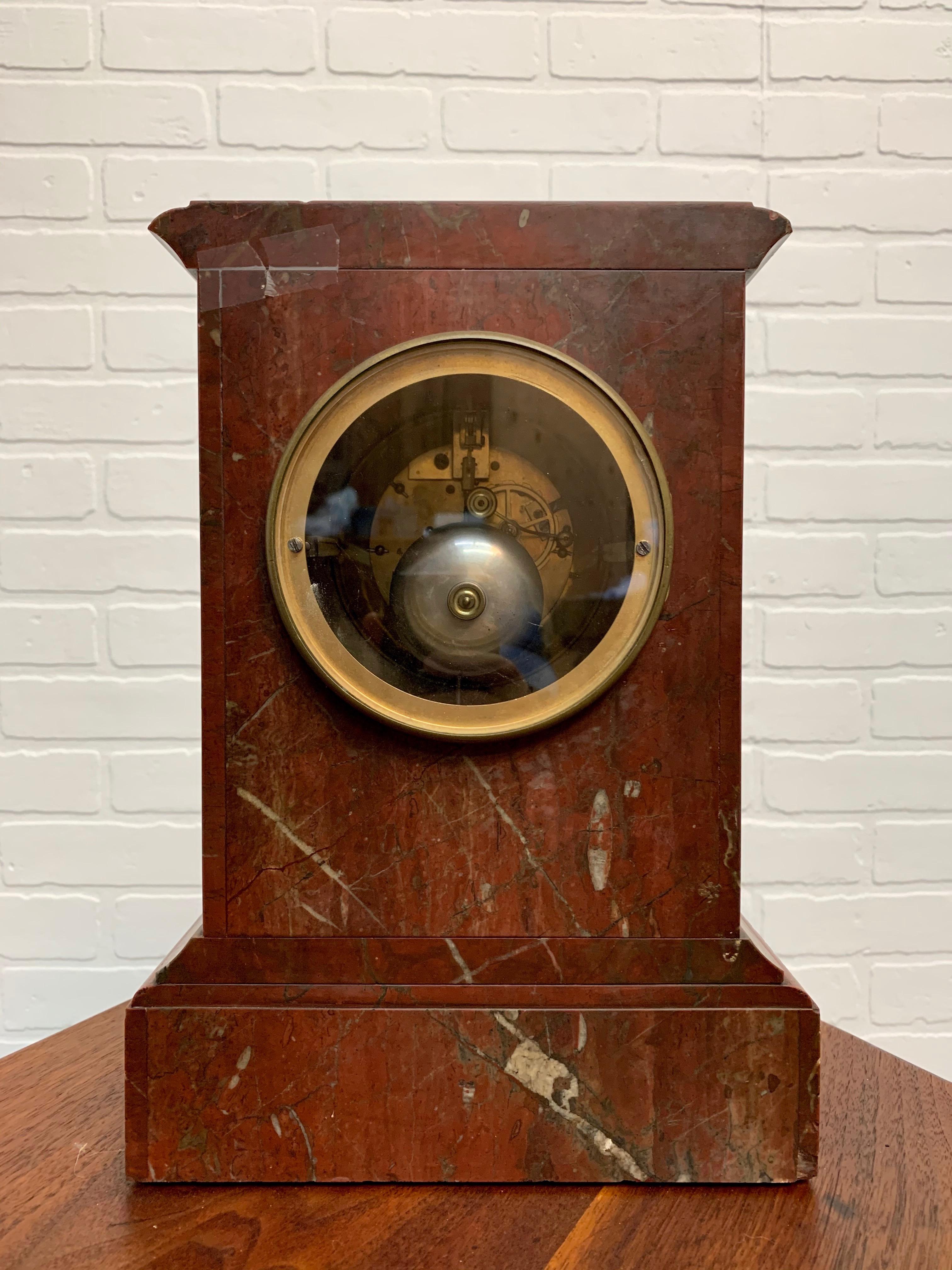 19th Century French Ox-Blood Marble Table Clock 2