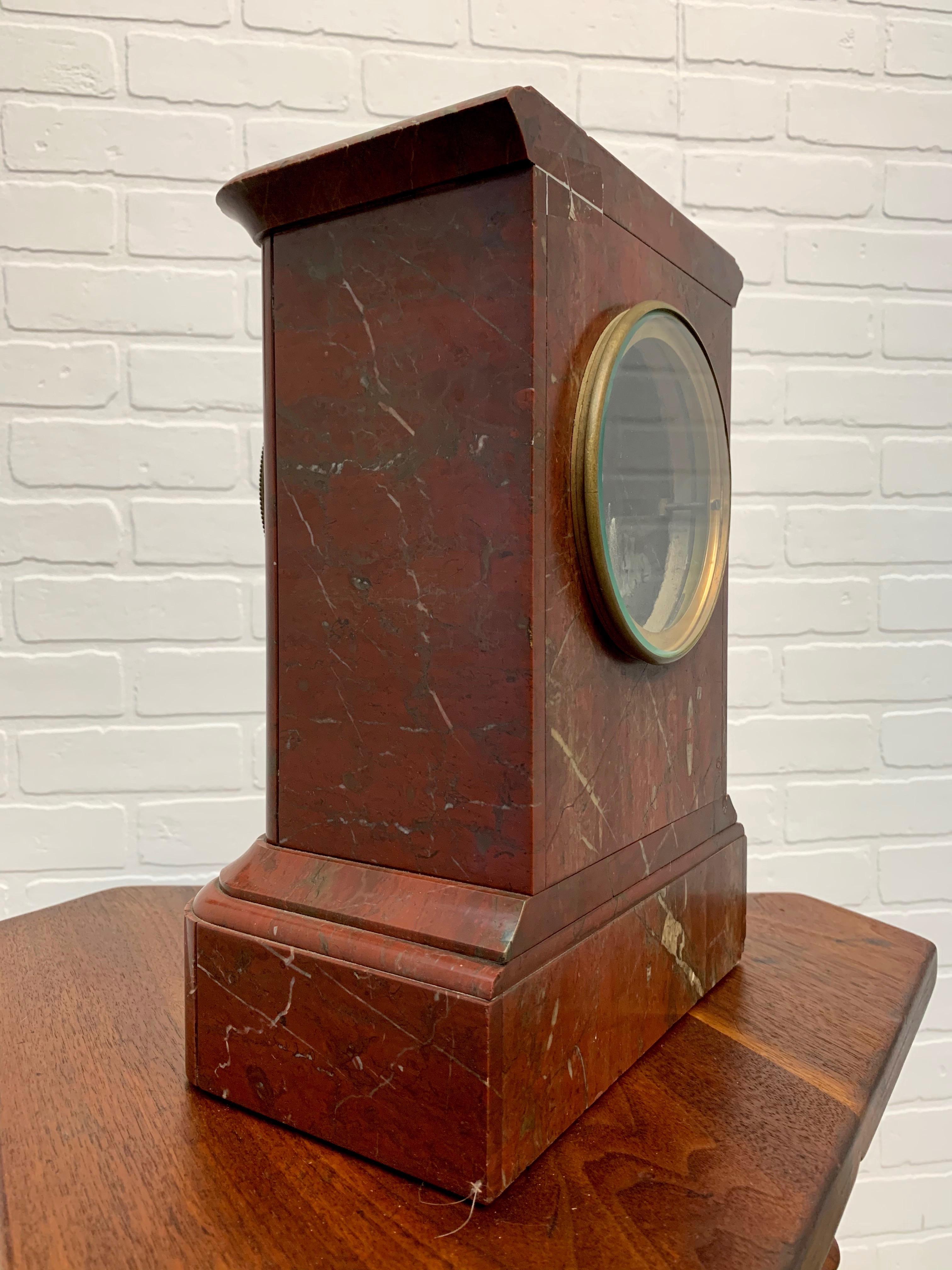 19th Century French Ox-Blood Marble Table Clock 4