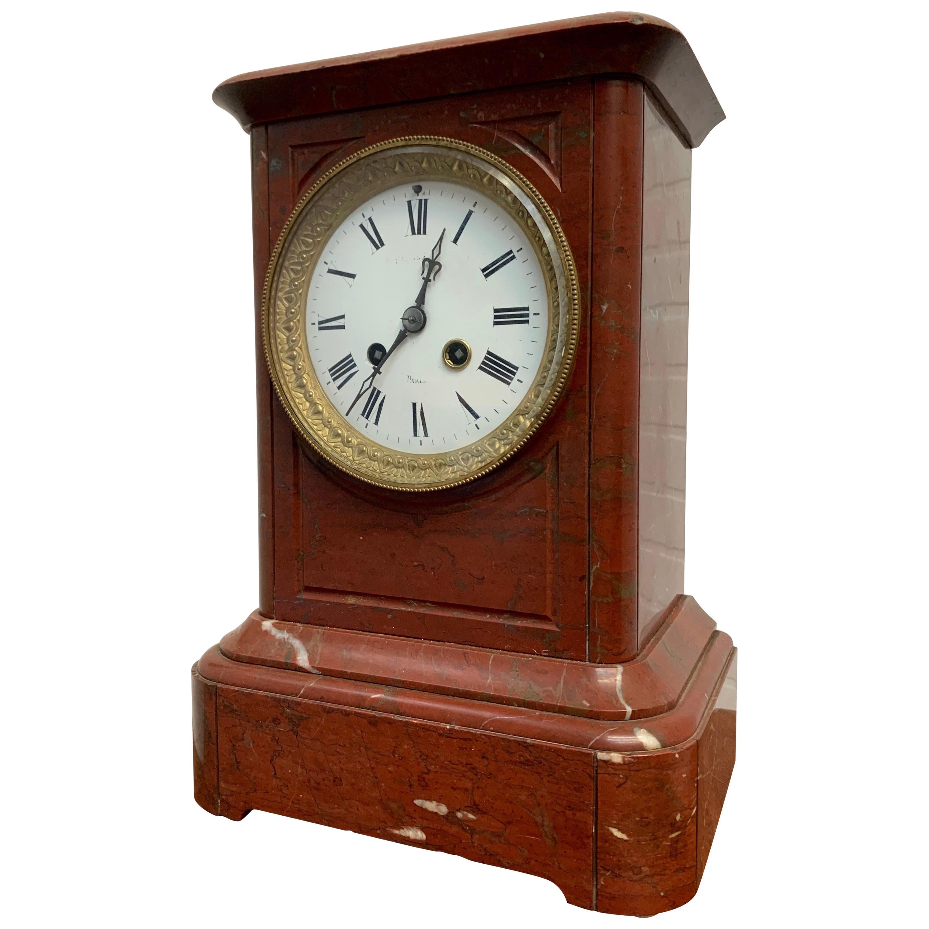 19th Century French Ox-Blood Marble Table Clock