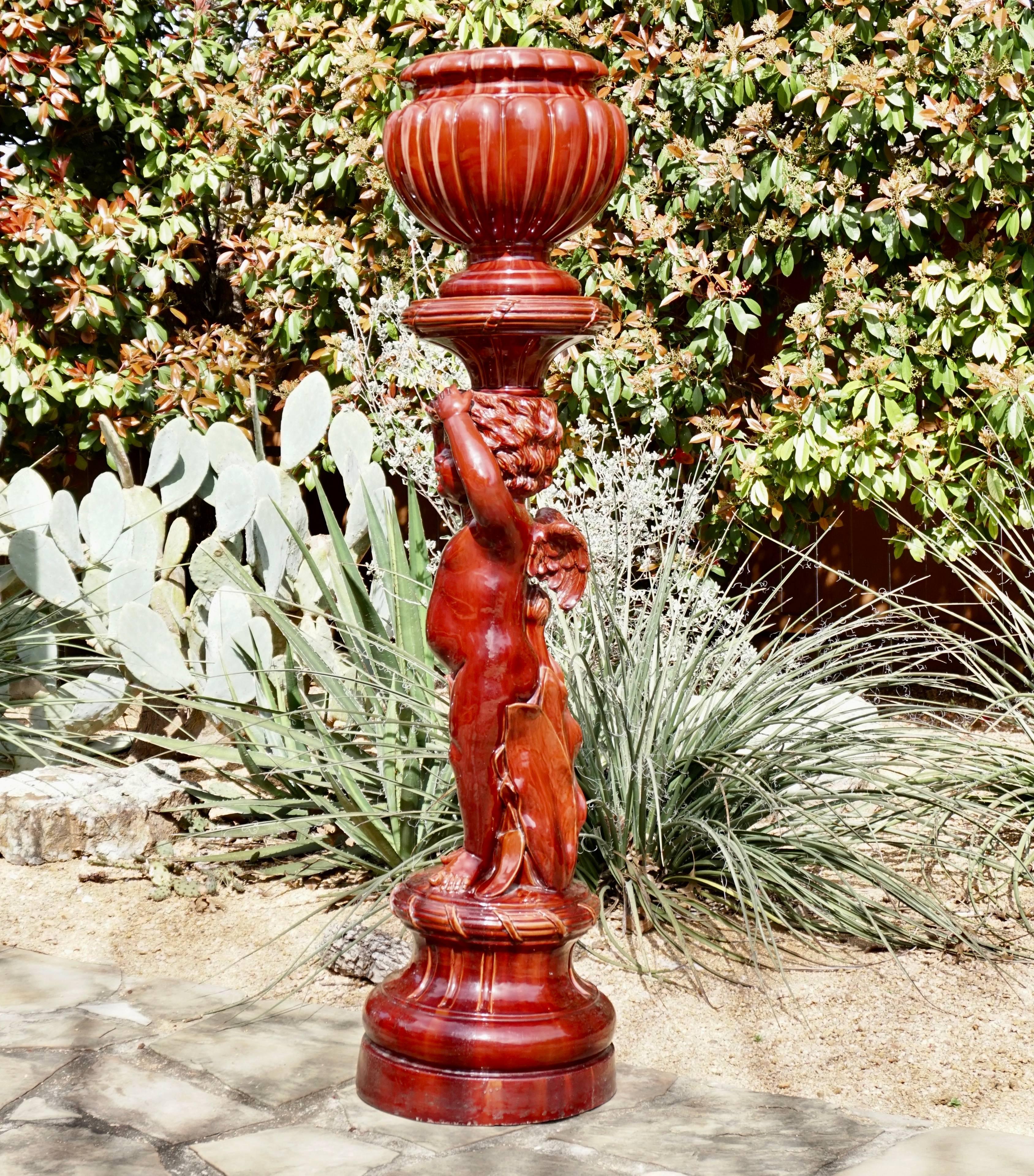 majolica jardiniere and pedestal