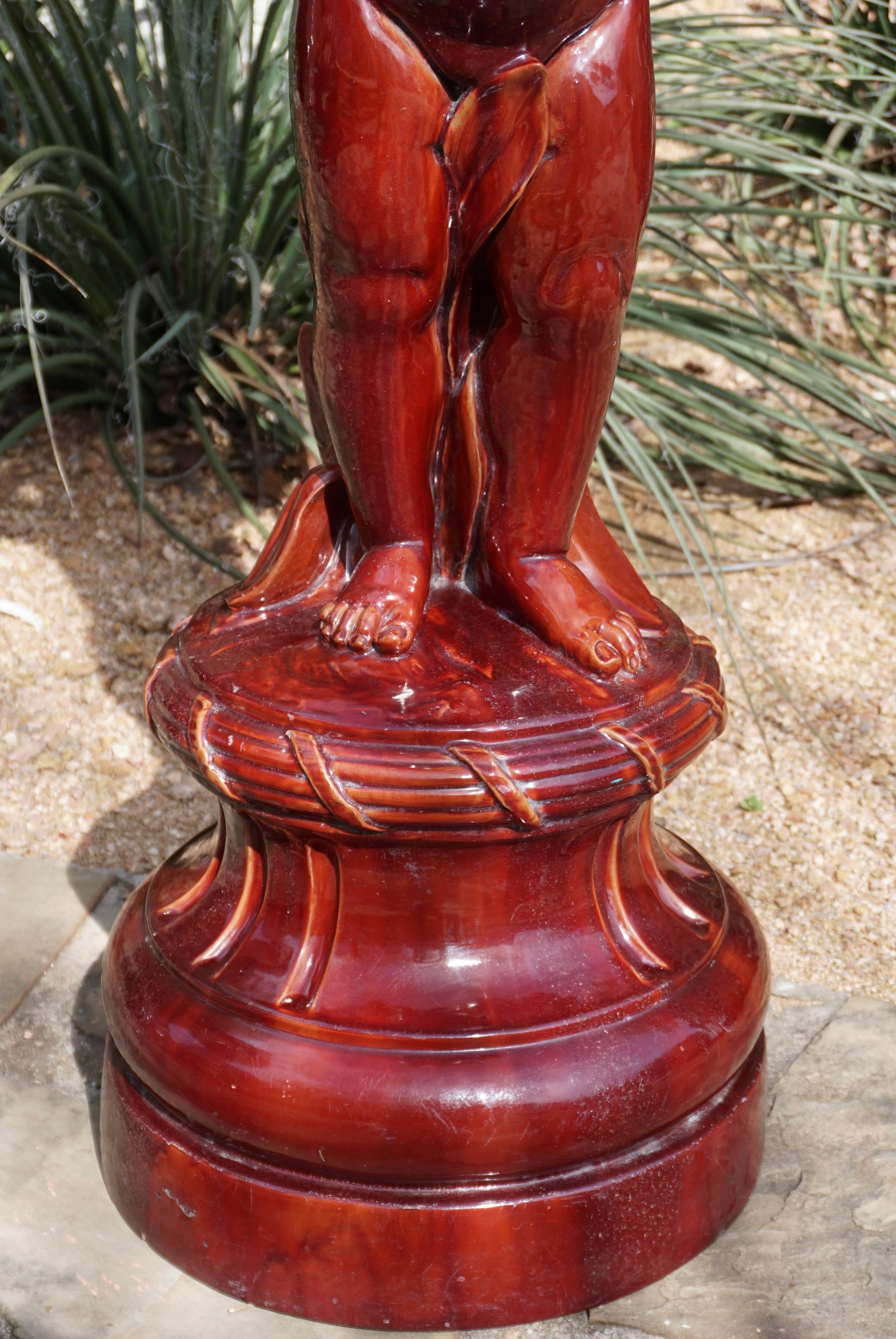 Ceramic 19th Century French Oxblood Massier Cherub Jardiniere Pedestal For Sale