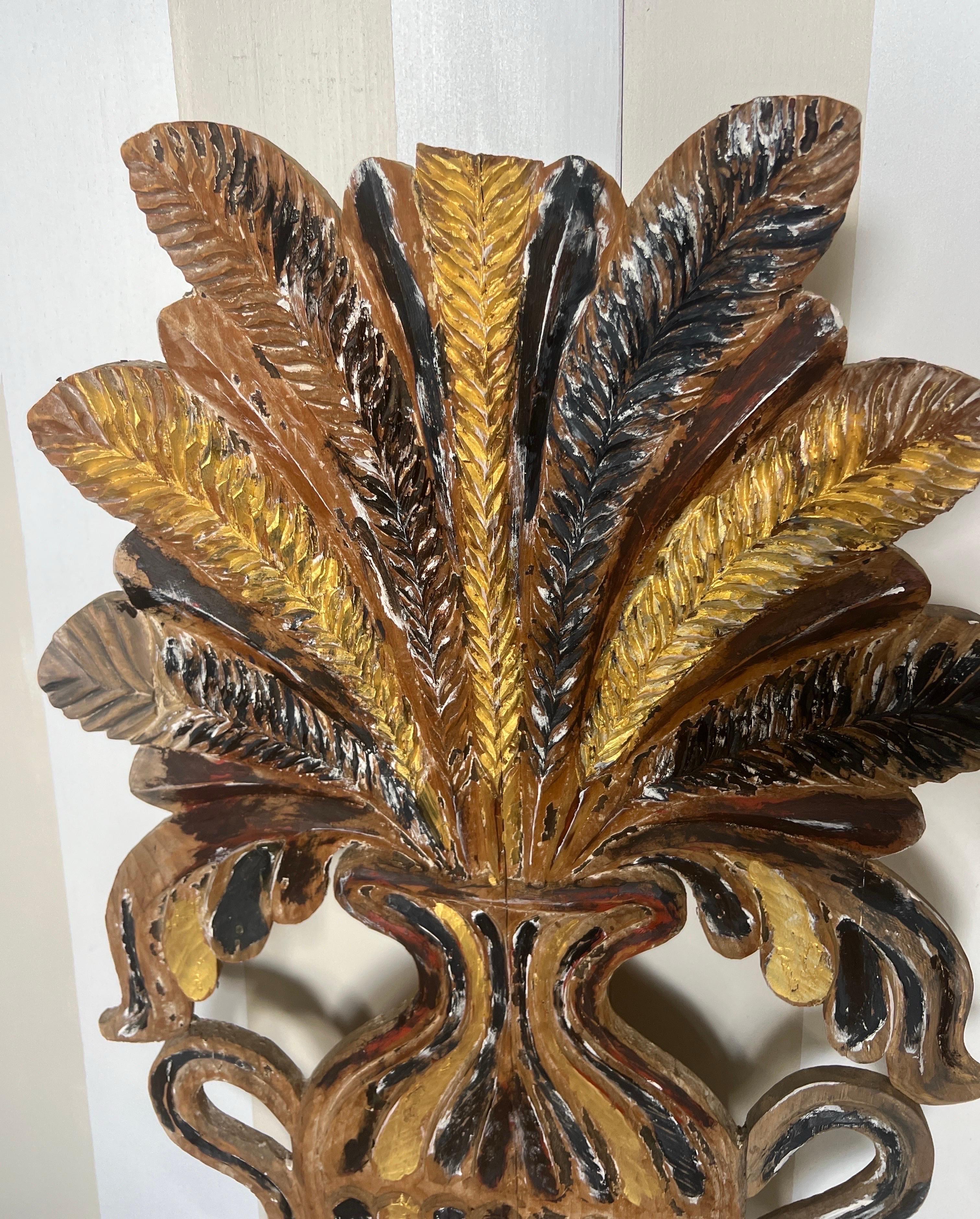 19th Century French Paint & Gilt Decorated Decorative Carved Urns with Ferns In Good Condition For Sale In Richmond, VA