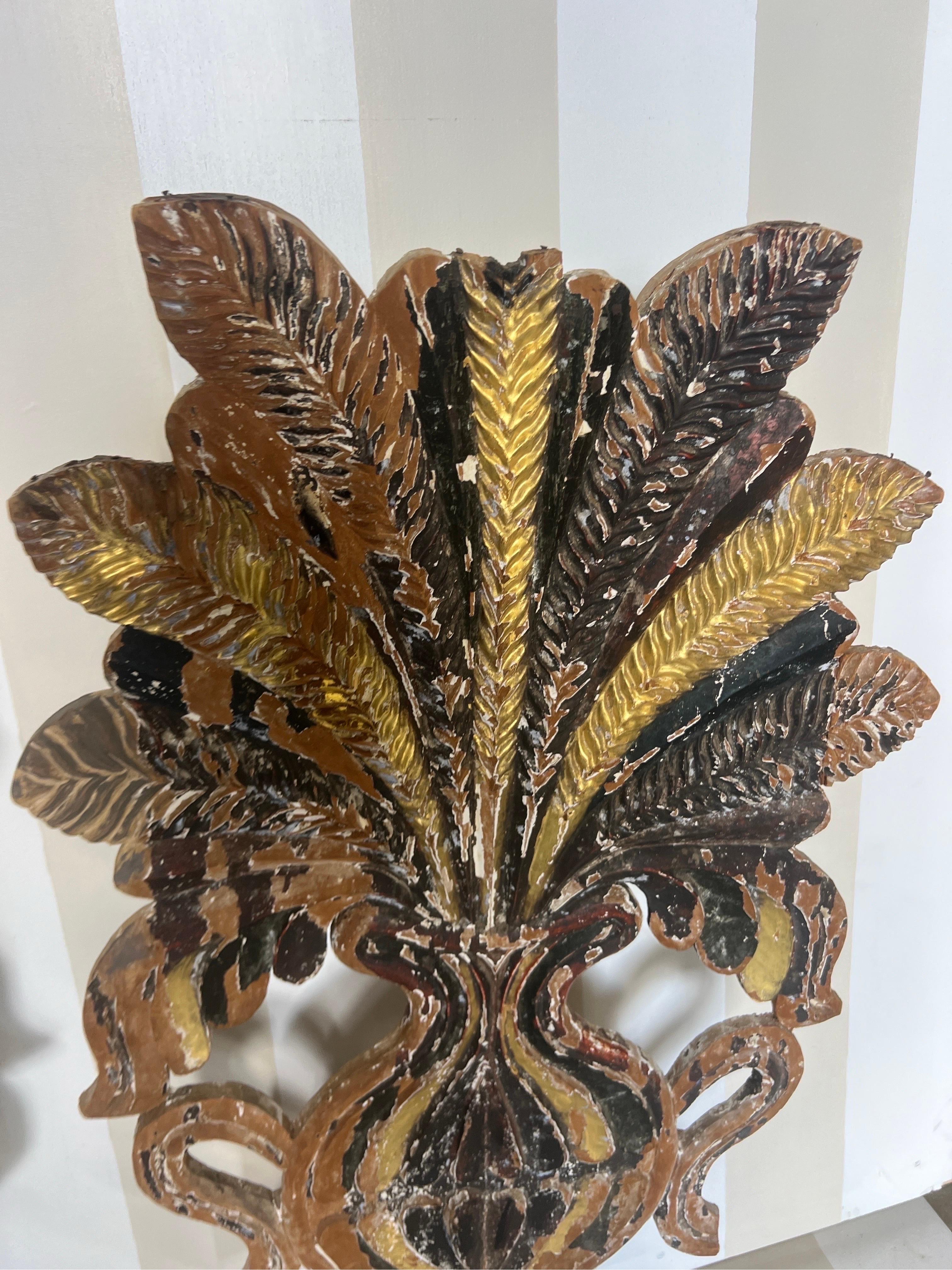Wood 19th Century French Paint & Gilt Decorated Decorative Carved Urns with Ferns For Sale
