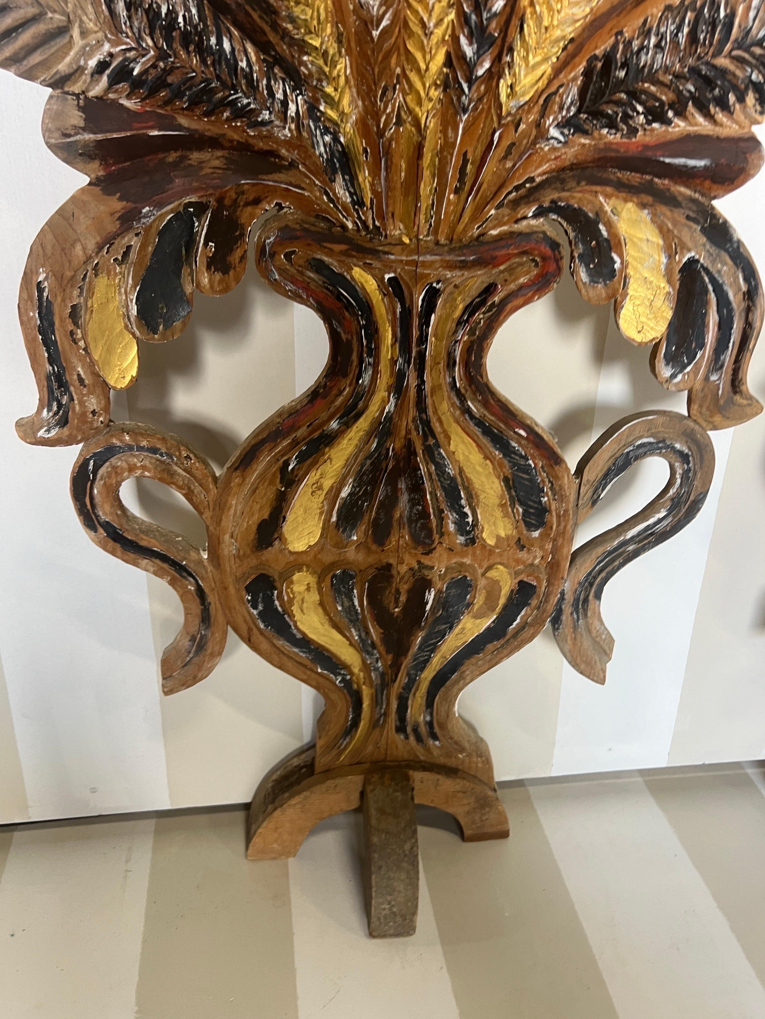 19th Century French Paint & Gilt Decorated Decorative Carved Urns with Ferns For Sale 1