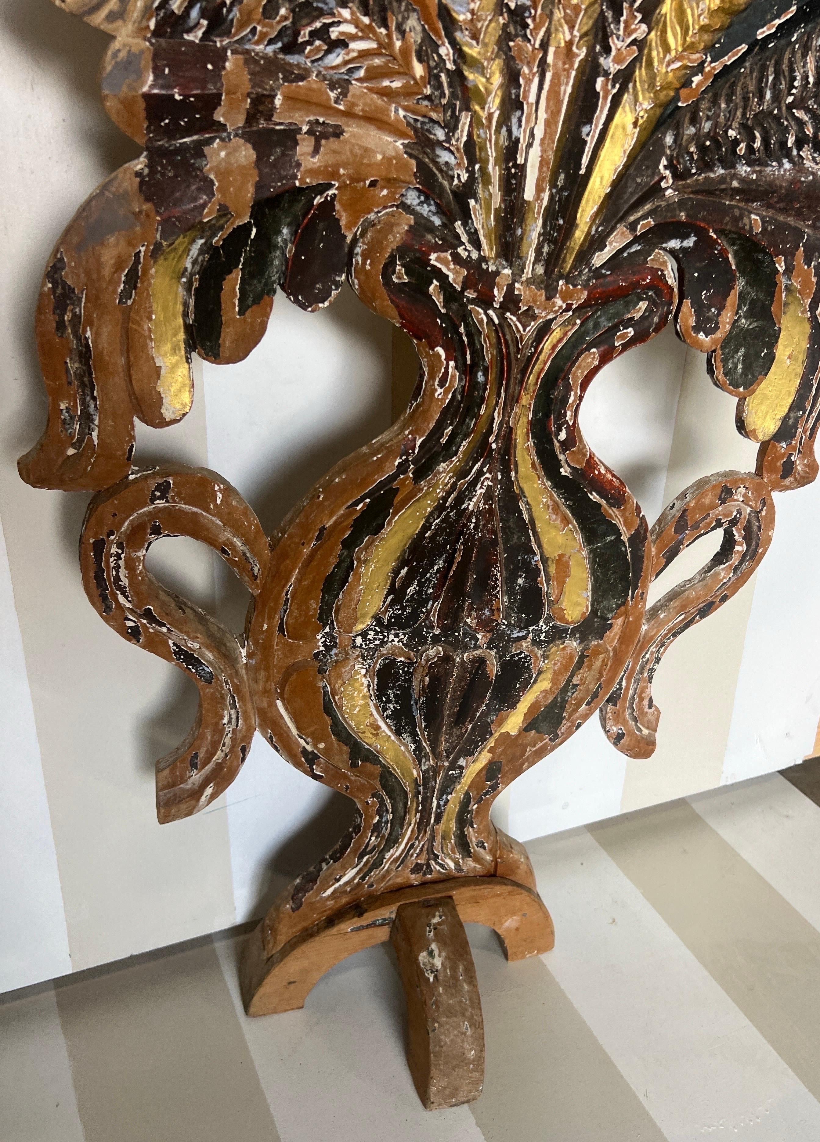 19th Century French Paint & Gilt Decorated Decorative Carved Urns with Ferns For Sale 2