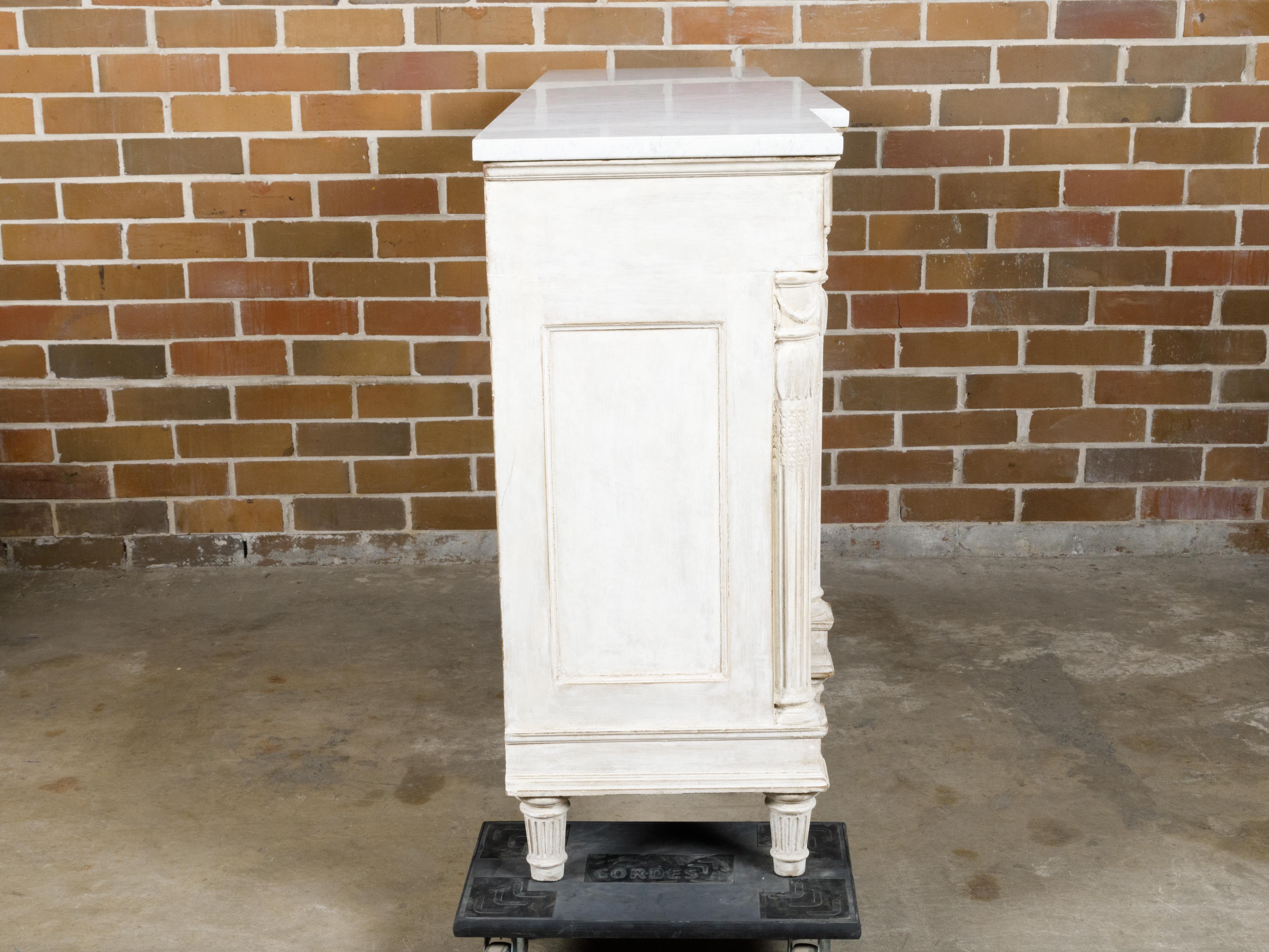 19th Century French Painted and Carved Wooden Buffet with White Marble Top For Sale 9